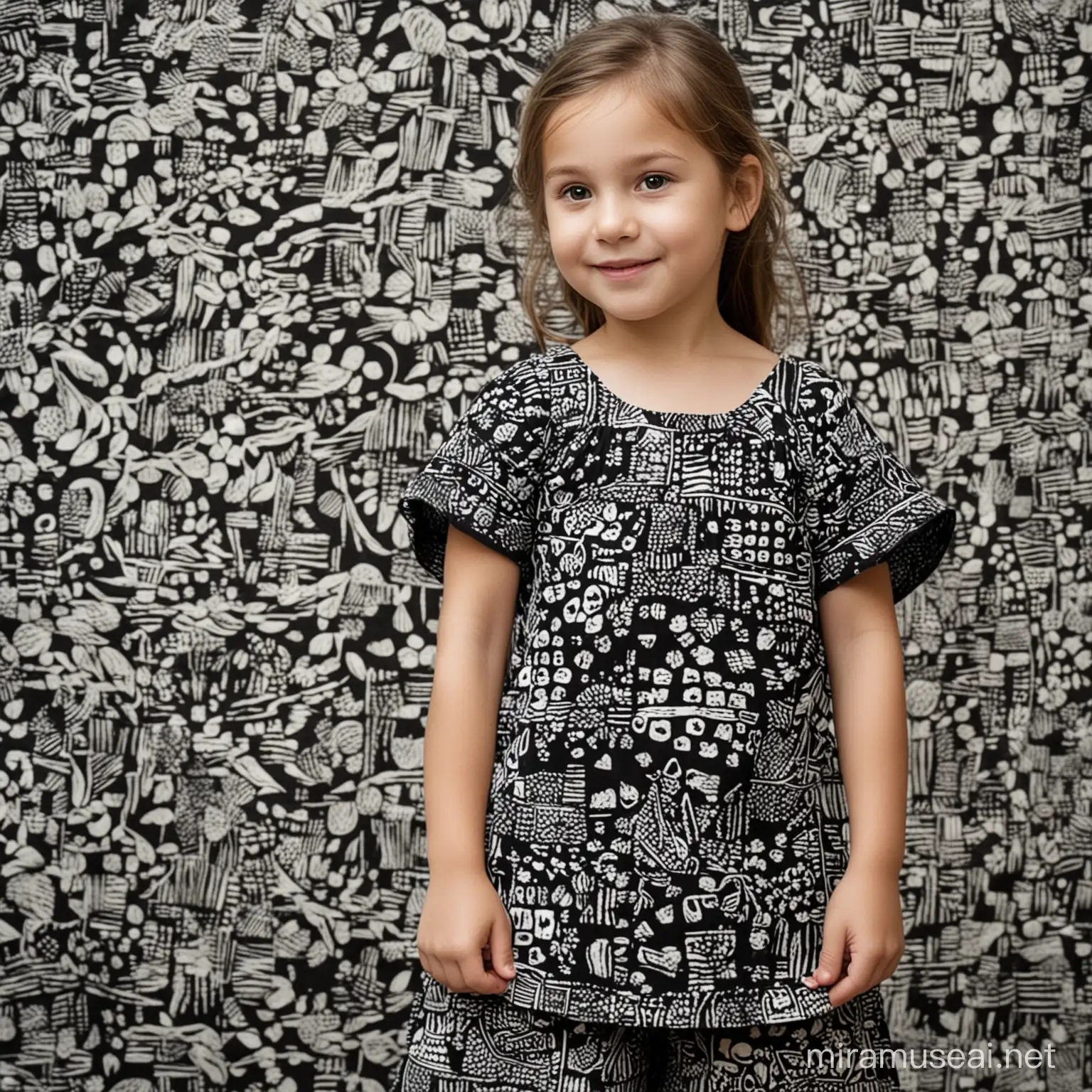 Young Girl in Black and White Batik Dress