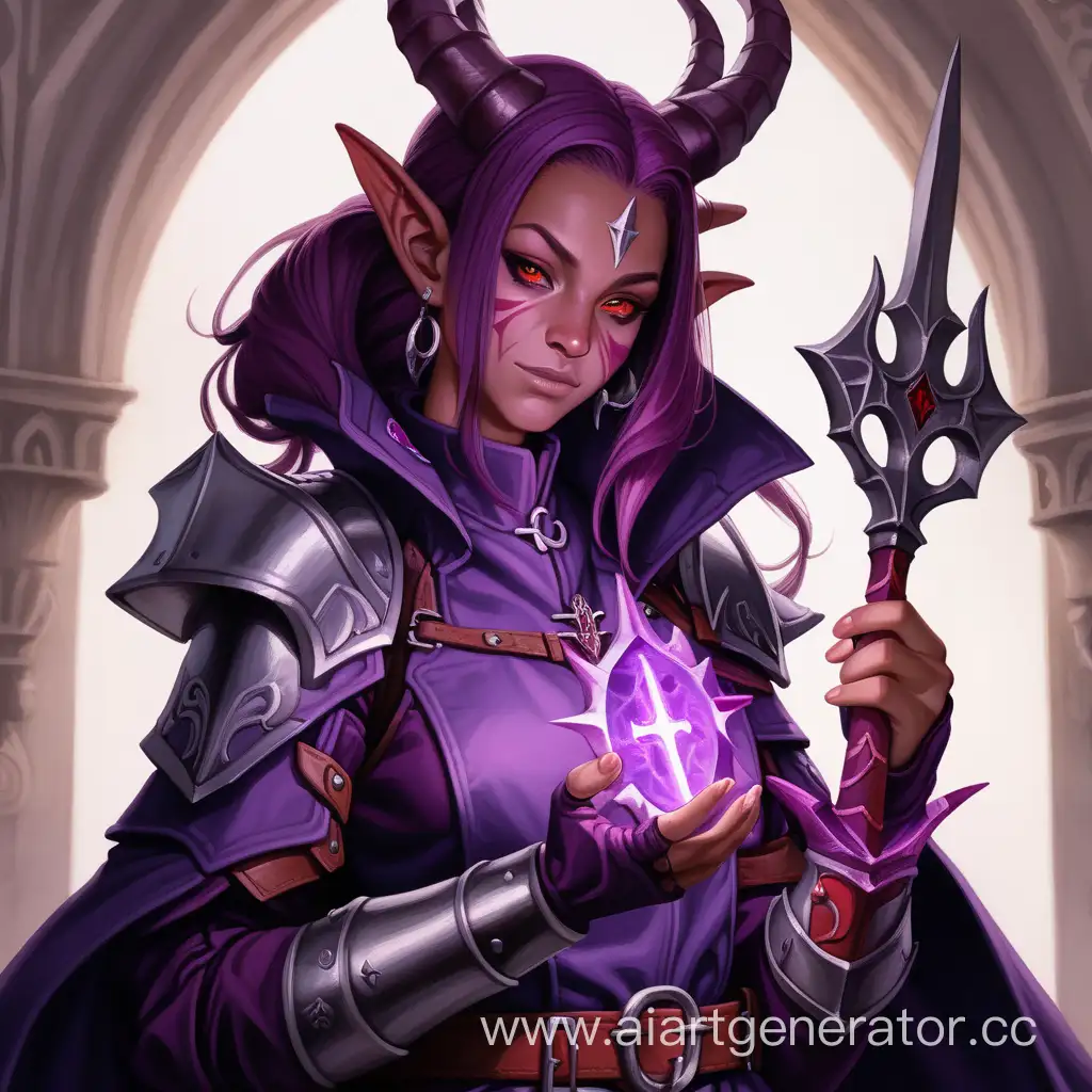 Dark-Purple-Coat-Tiefling-Cleric-with-Glowing-Crown-and-Claymore