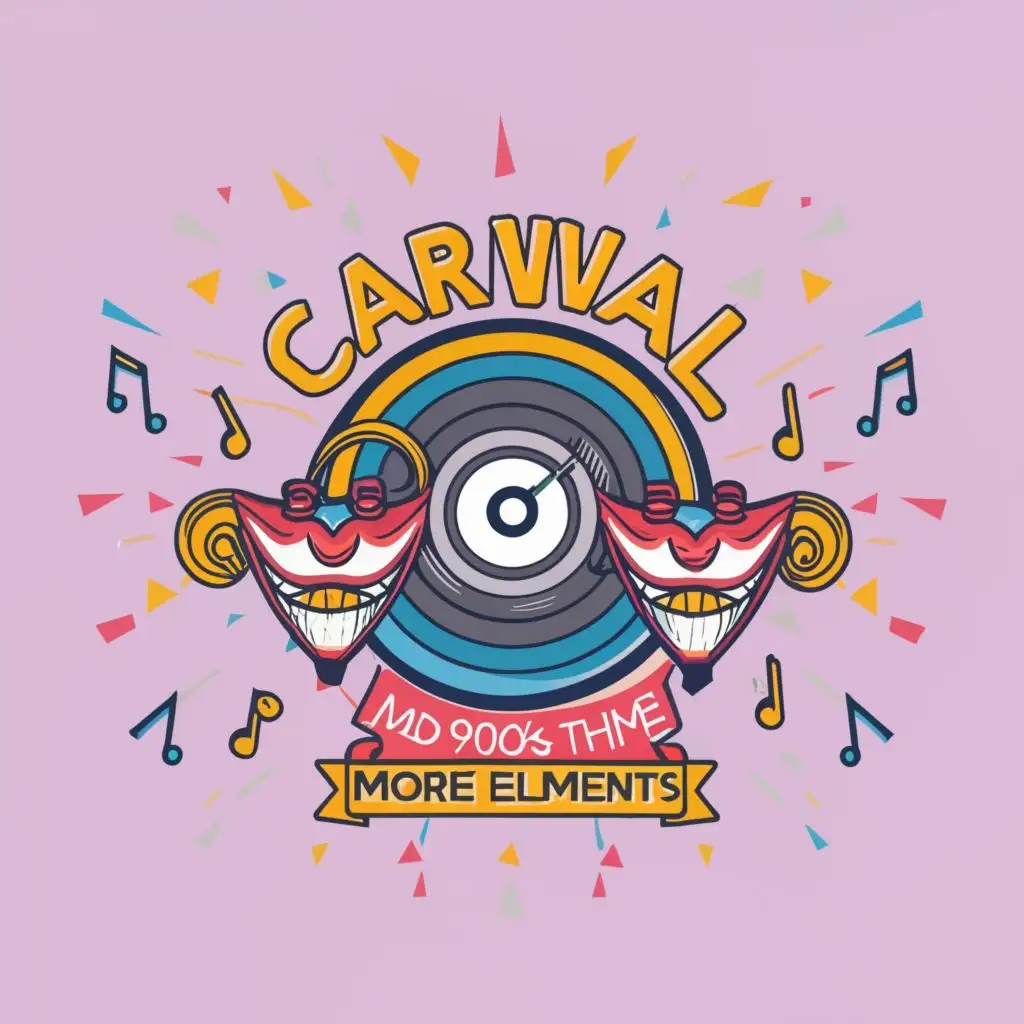 logo, Music Disk, with the text "Carnival and 90s Retro theme more elements", typography, be used in Events industry
