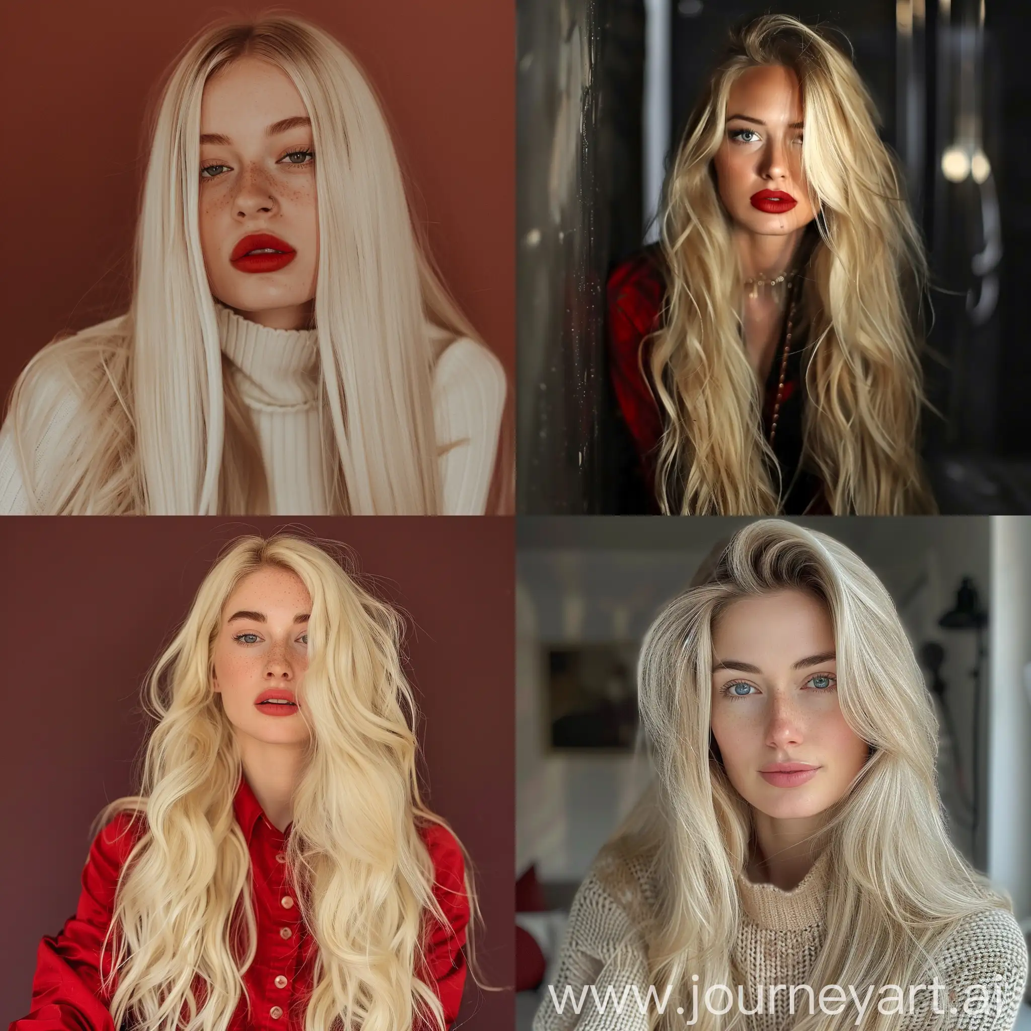 blonde woman with long har red l