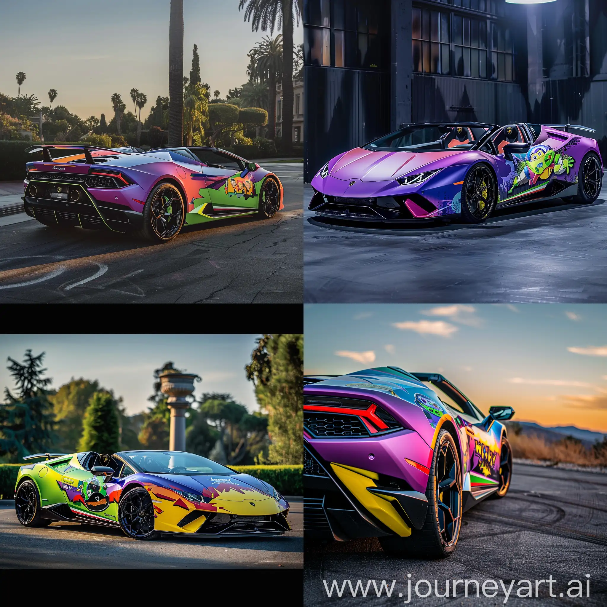 A Lamborghini Huracan Performante Spyder with a Buzz Lightyear paint scheme
