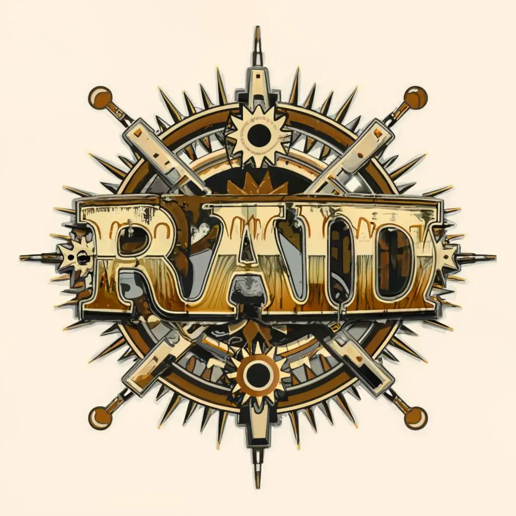 logo, logo, vector steampunk style WHITE BACKGROUND ,with the text "RAID", typography, bright vibrant colors . ultra sharp 3mm outlined lettering and image, full color image fill , ultra-detailed images with sharp lines and textures, capturing every detail with precision, ultra fine sharp outlined image , no copyright, no watermark, , , with the text ".", typography