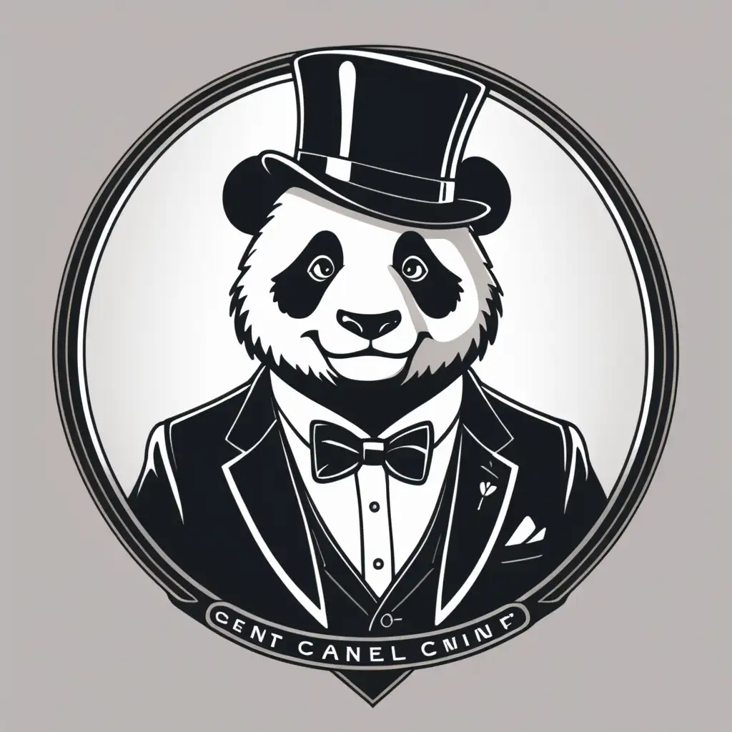 SelfConfident Panda Logo Distinguished Gentleman in Black and White
