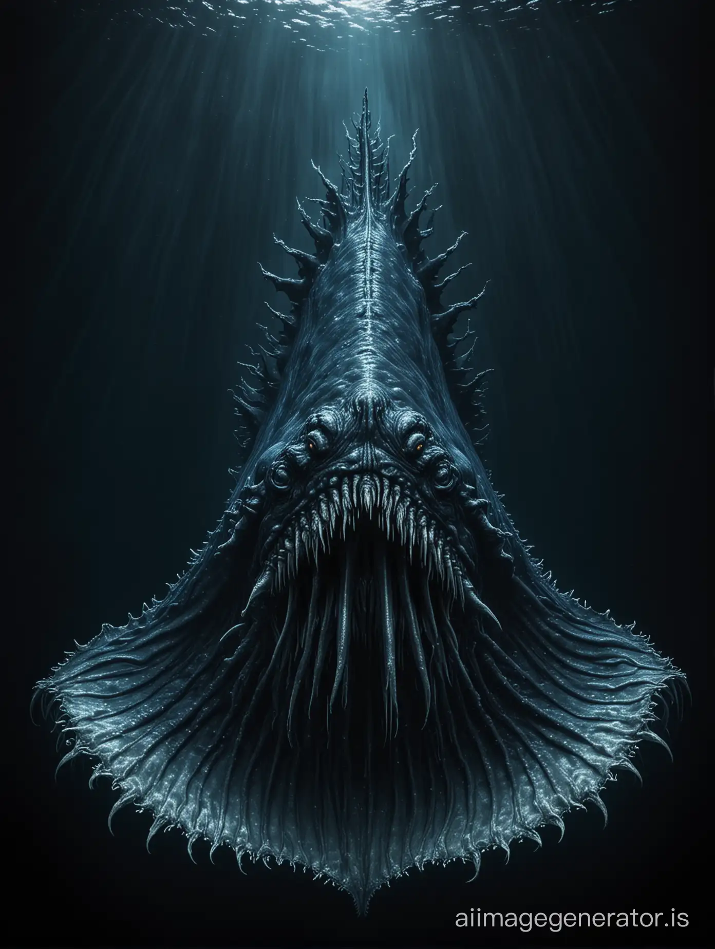 Scary big sea creature in the deep dark blue of the North Sea