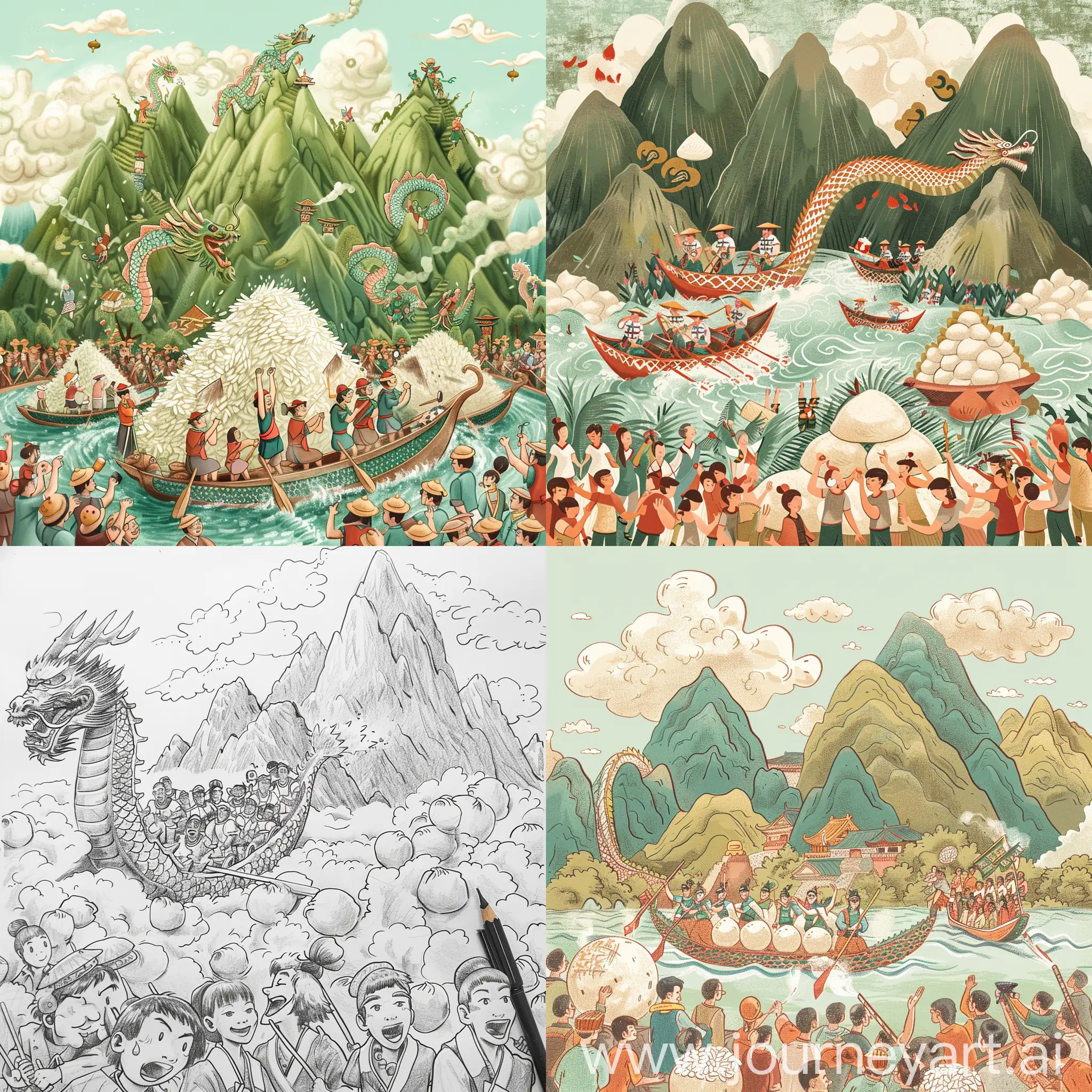 Joyful-Dragon-Boat-Festival-Racing-on-the-River-with-Mountains-of-Rice-Dumplings