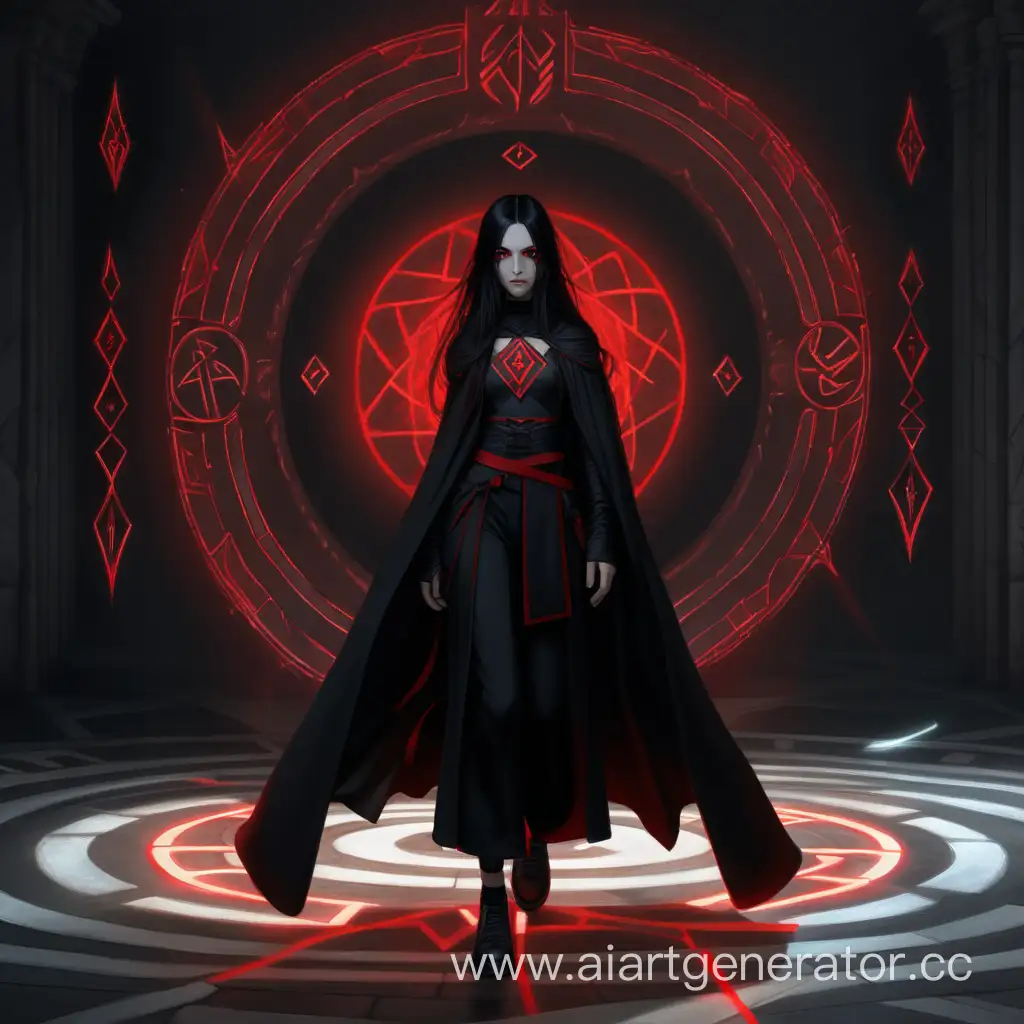 Mystical-Young-Girl-with-Red-Eyes-Stands-in-Glowing-Rune-Circle