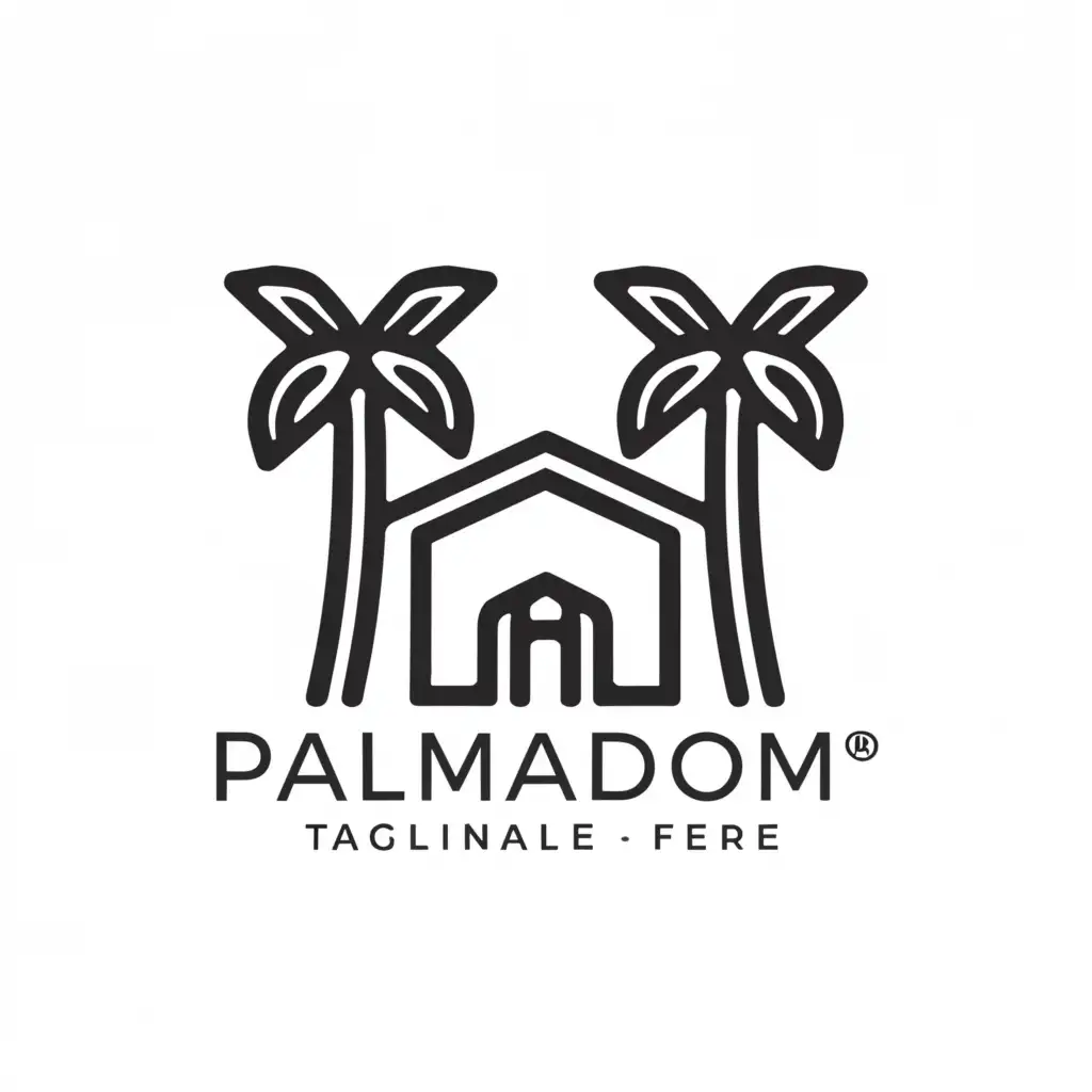 a logo design,with the text "PalmaDom", main symbol:luxury house and palms,Minimalistic,be used in Real Estate industry,clear background