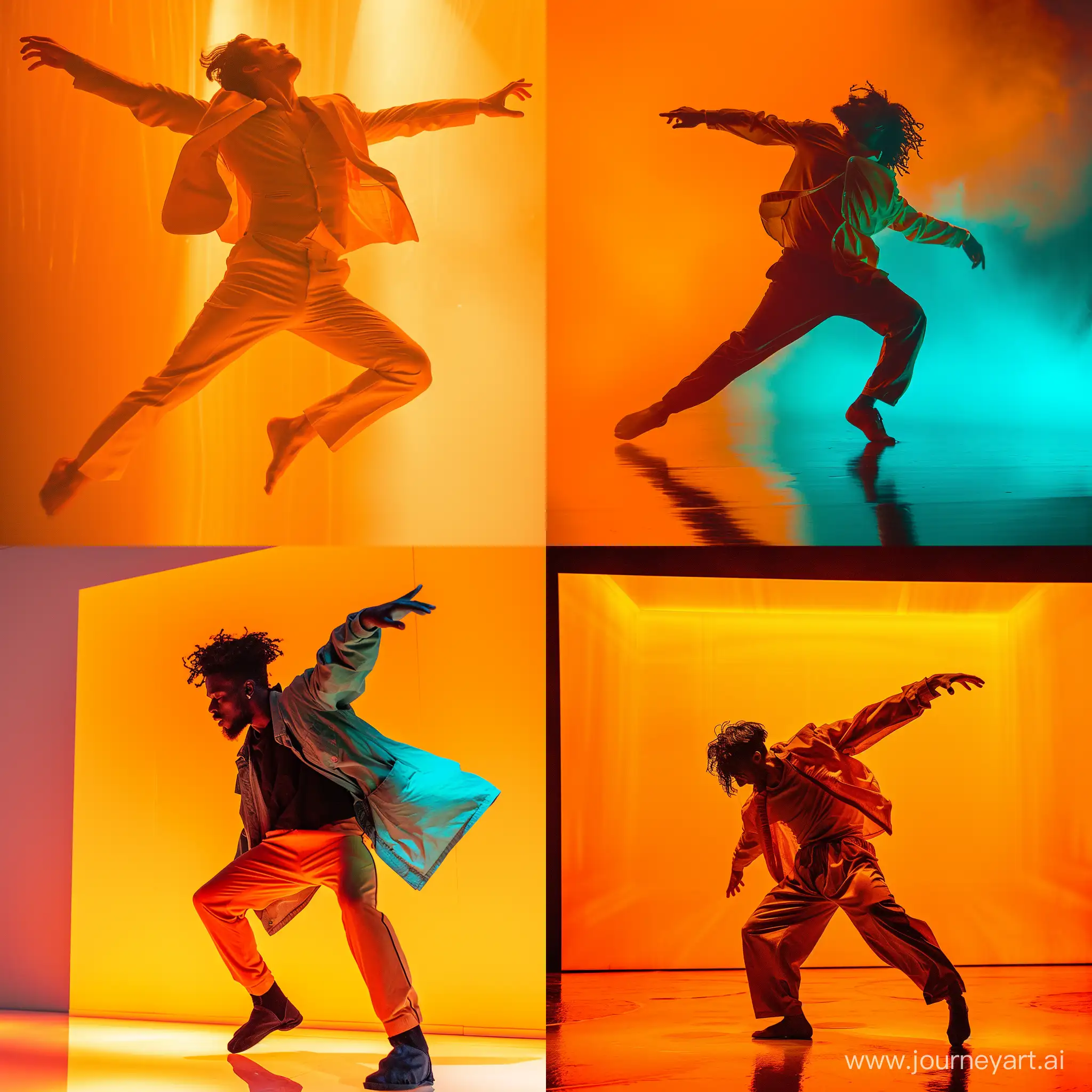 Vibrant-Turquoise-and-Orange-Dance-Scene-with-a-Single-Actor