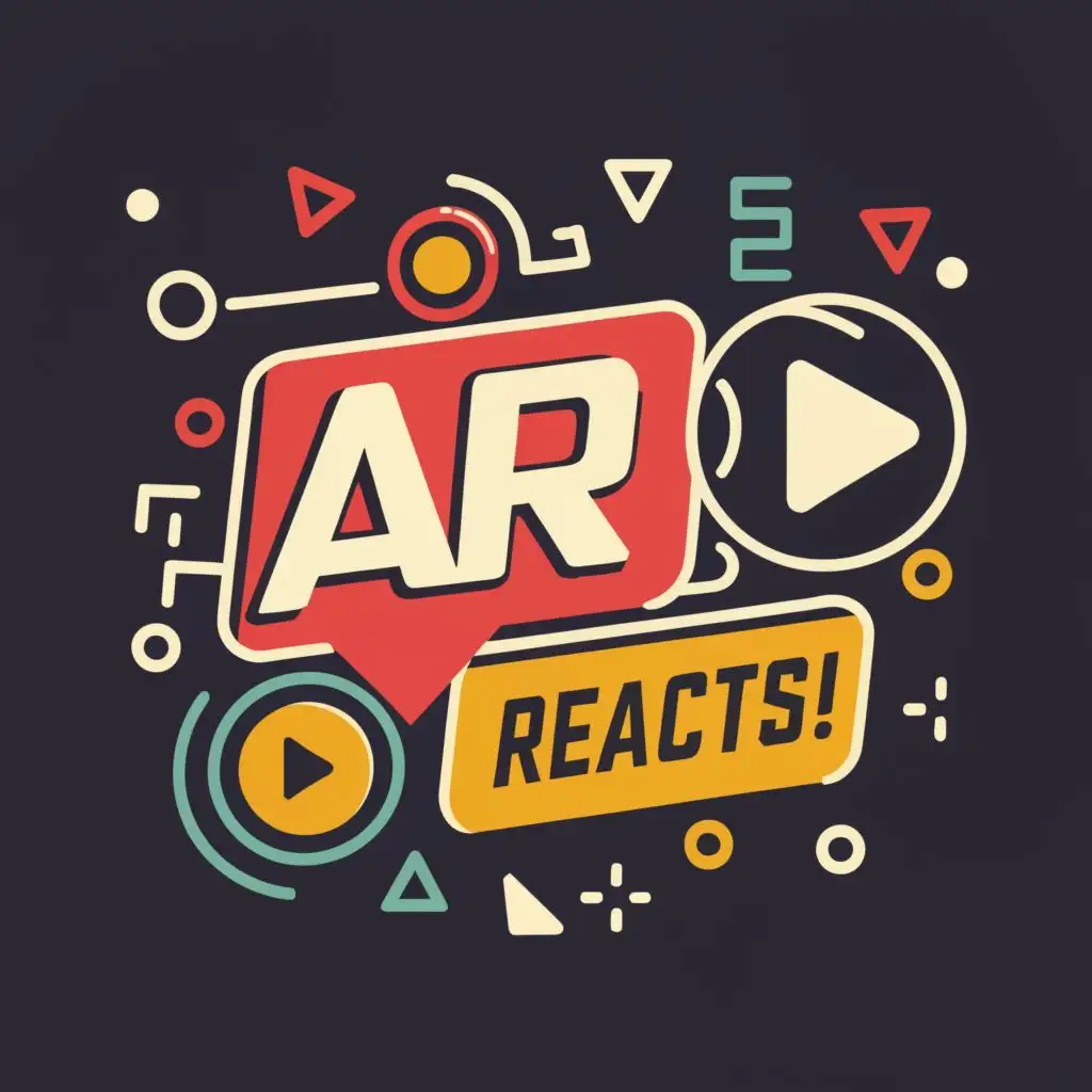 logo, Play and Pause button, with the text "AR Reacts!", typography, be used in Internet industry with white and transparent background