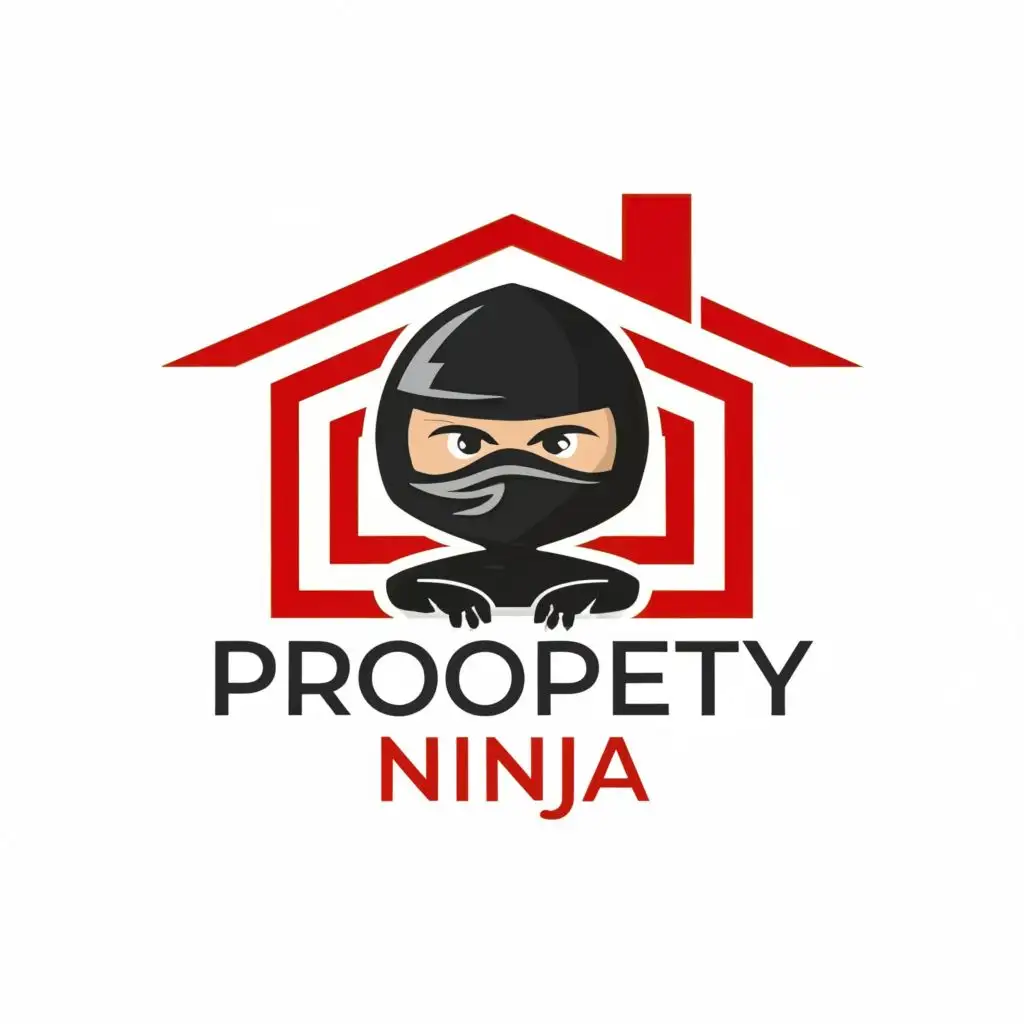 logo, House with ninja peeking through, with the text "Property Ninja", typography, be used in Real Estate industry