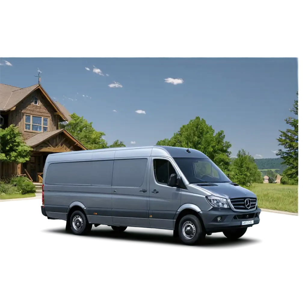 Rural-Neighborhood-with-Mercedes-Benz-Sprinter-Van-Captivating-PNG-Image-for-Versatile-Online-Use