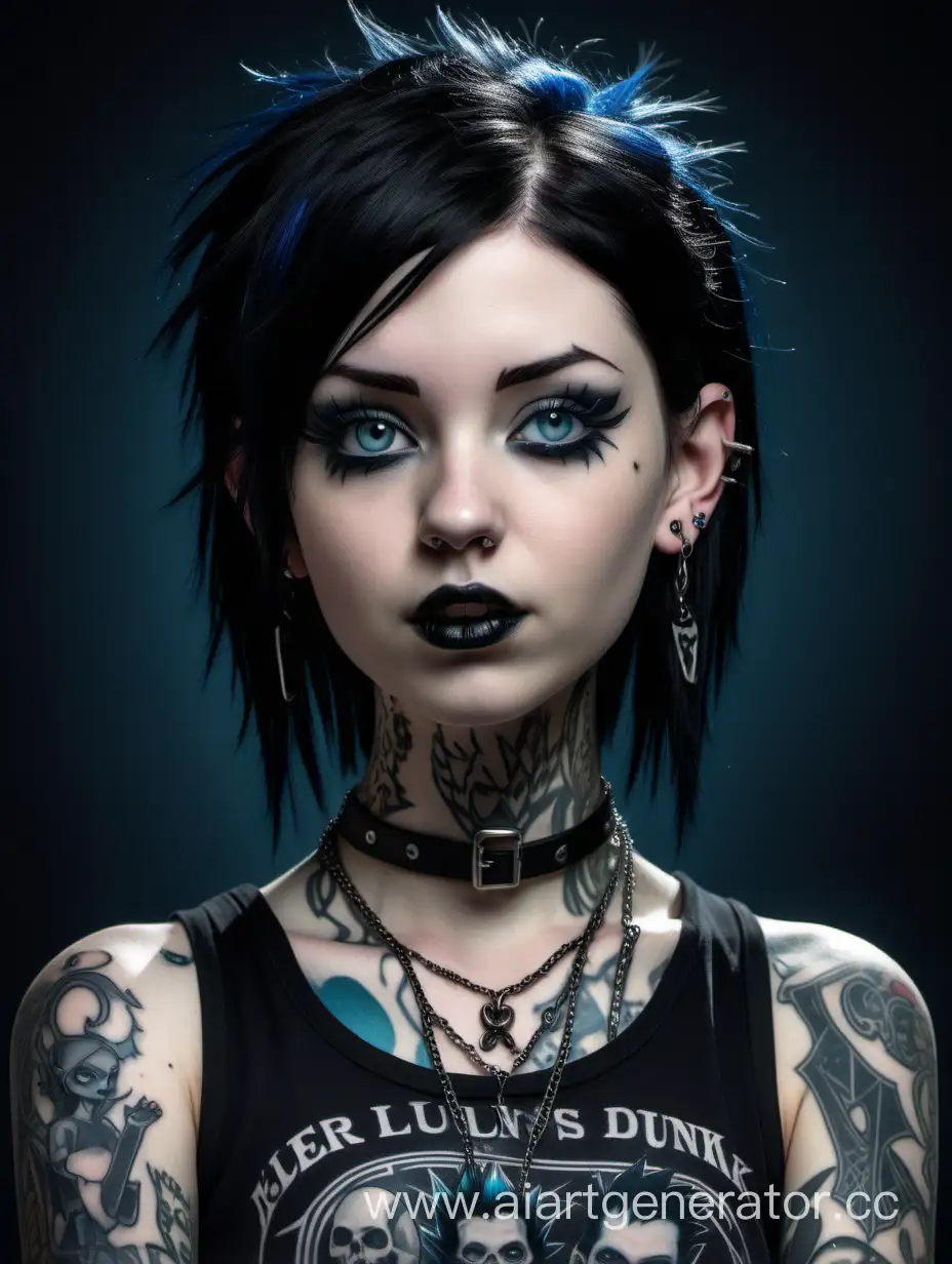 Tattooed-Gothic-Rocker-Portrait-of-a-Singing-Young-Girl-with-Ear-Piercings