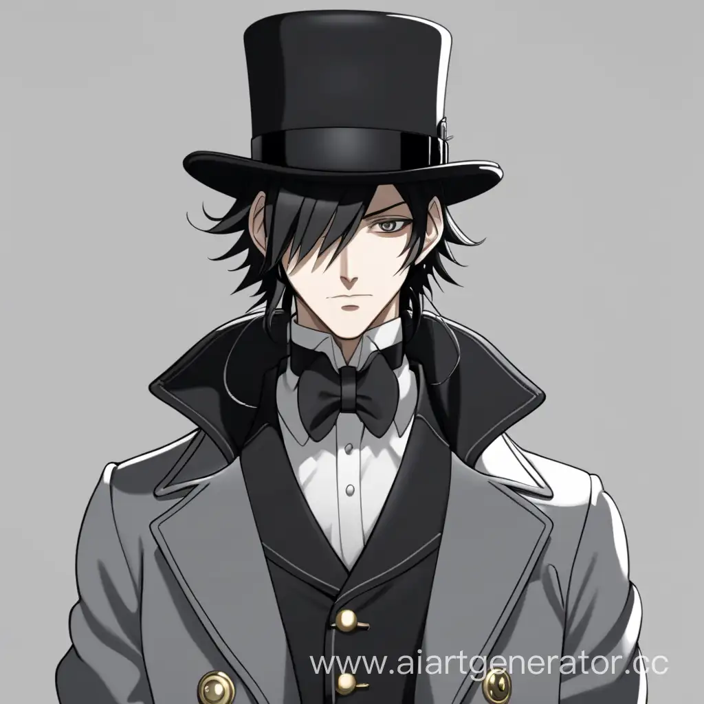 Anime Gentleman in Black Sweater with Top Hat and Monocle Portrait | AI ...