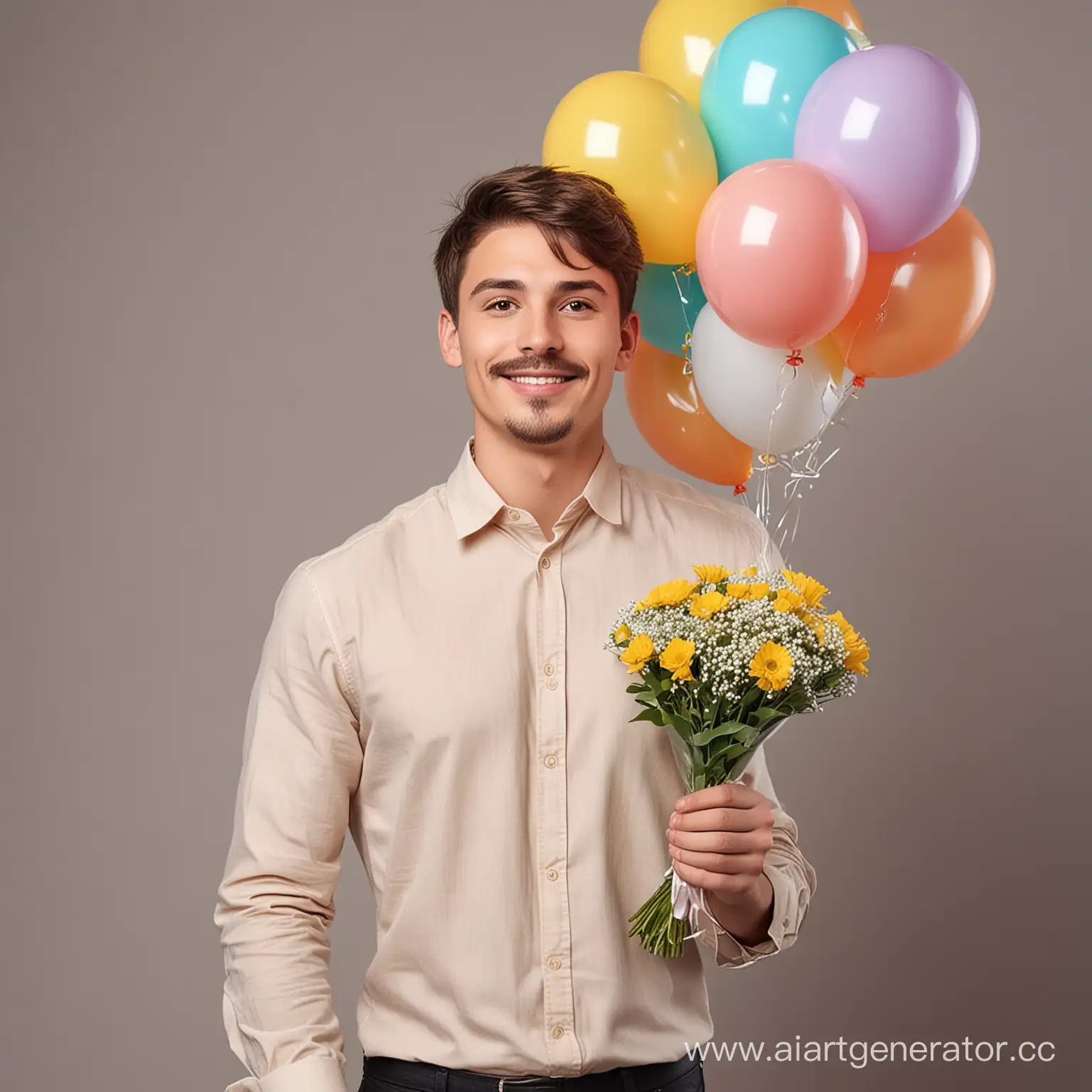 Smiling-Man-with-Balloons-and-Flowers-in-Flight