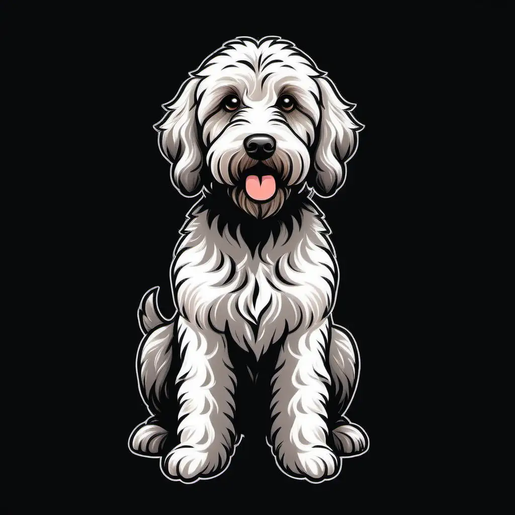 Adorable Labradoodle Cartoon on a Stylish Black Background