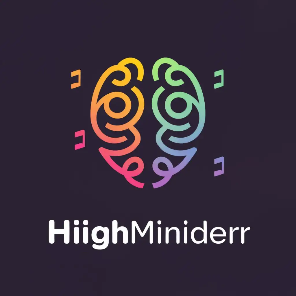 a logo design,with the text "HiGHMiNDeR", main symbol:music notes with a brain,Moderate,clear background