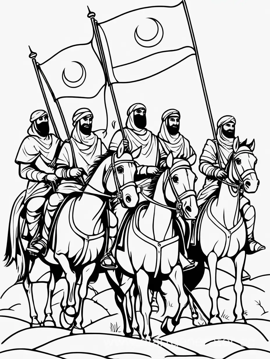 Muslim-Knights-Riding-Horses-with-Raised-Flags-Outline-Art