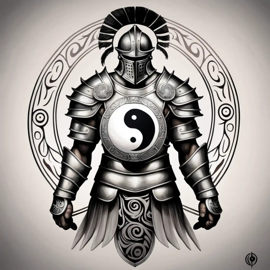 Silver Gladiator Armor with Yin Yang Tattoo Symbol
