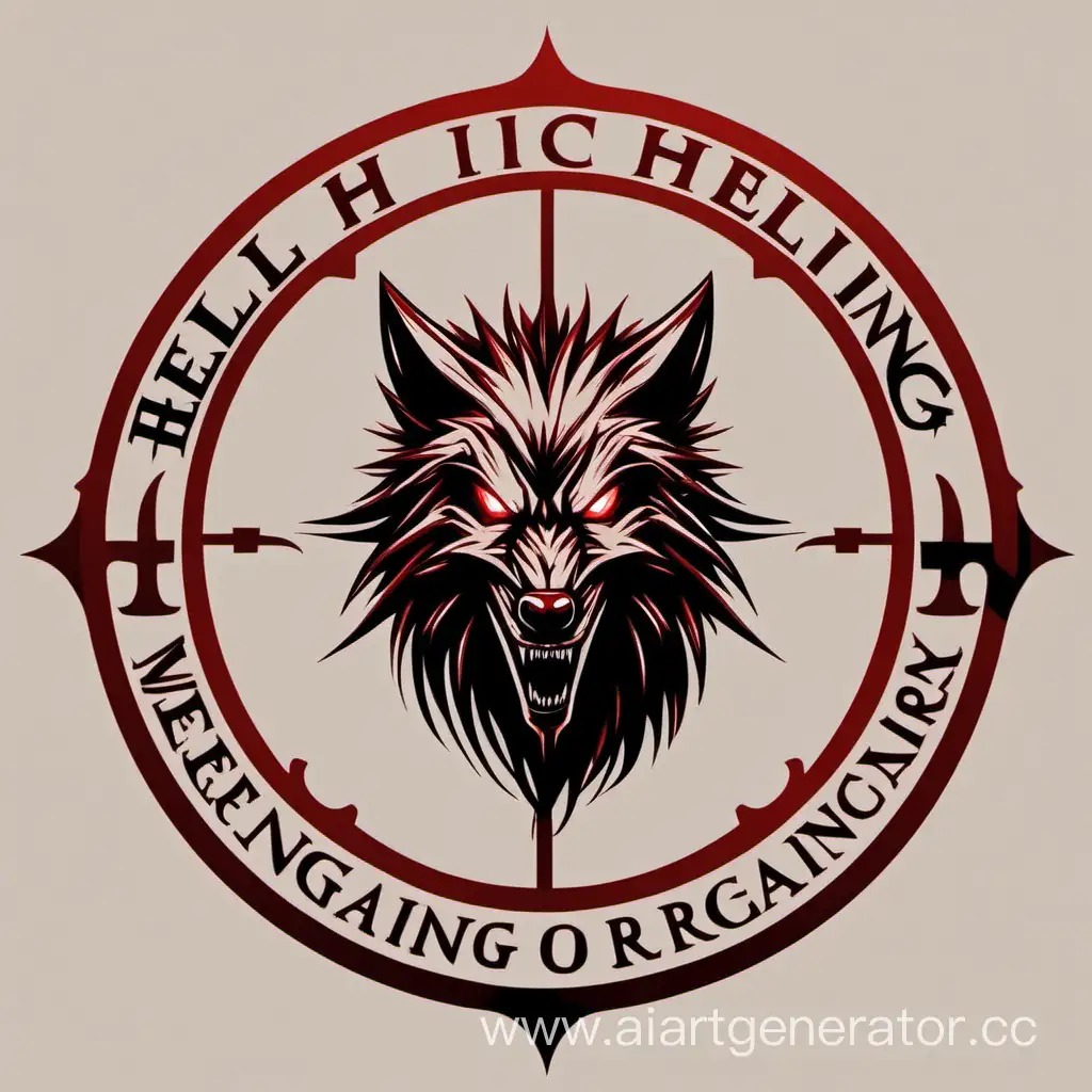 Надпись Hellsing Mercenary Organization 
Для минималистичного знака наемников, с волком, и красным цветом
