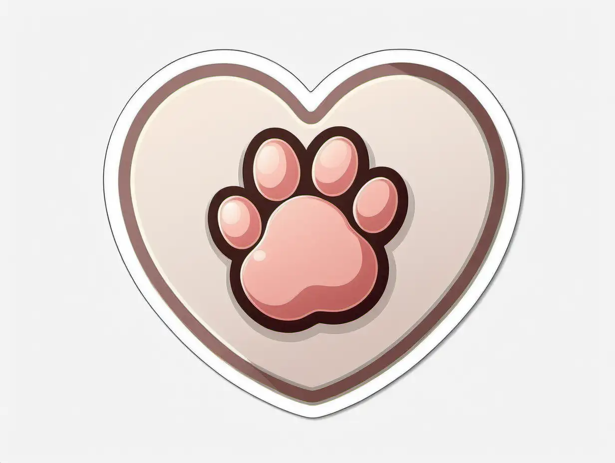 Heart and Dog Paw Sticker Lovely Disney Pixar Vector in Muted Colors on White Background