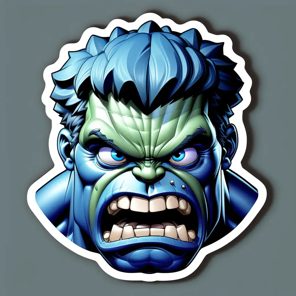 Bold Blue Hulk Head Sticker on a Clear Background