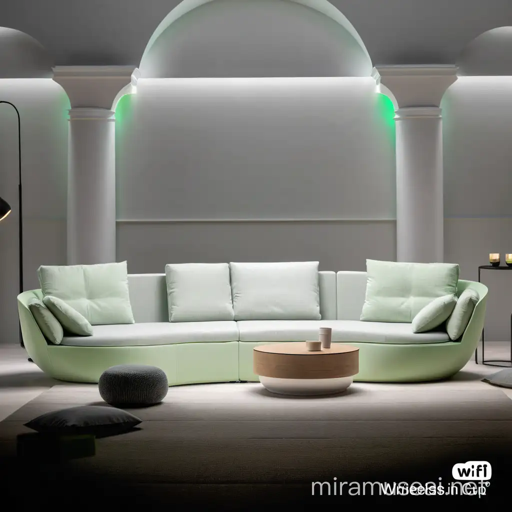 Compact Green Sofa with Wireless Charging and Cup Holder