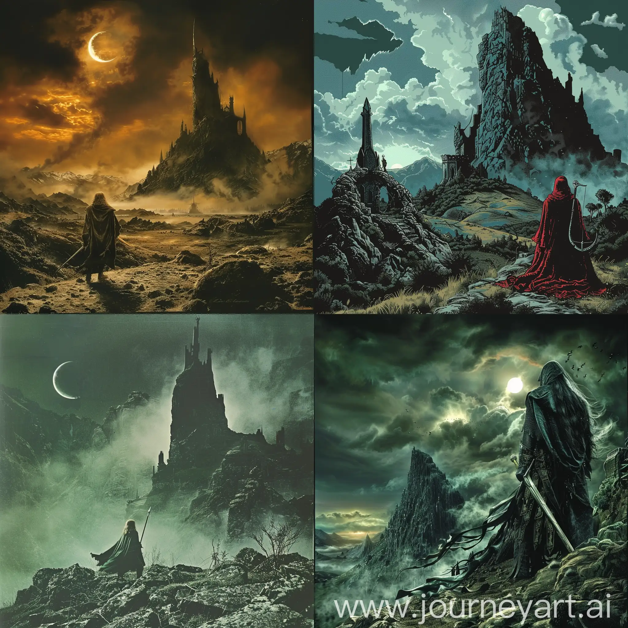 make an 70's dark fantasy image of lord of the rings
