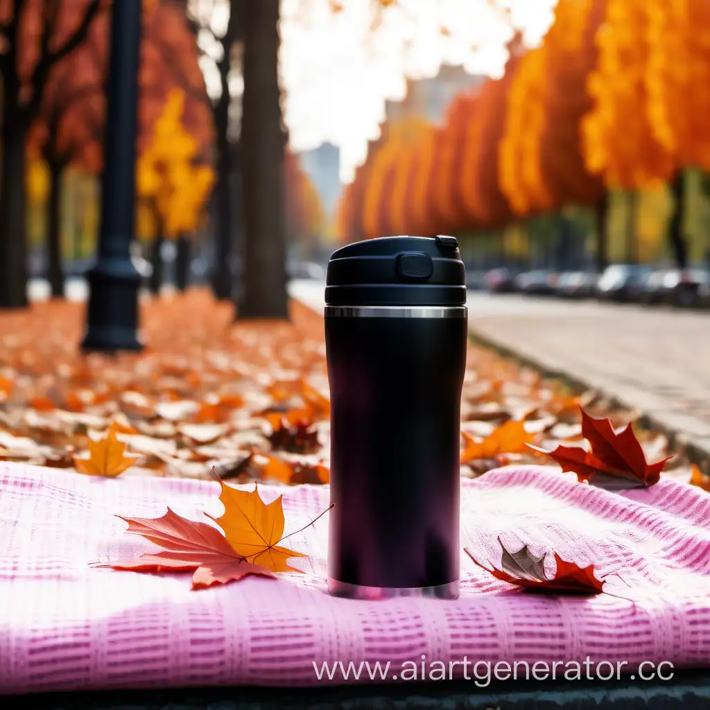 Autumn-Park-Picnic-with-Stylish-Black-Thermos-Mug