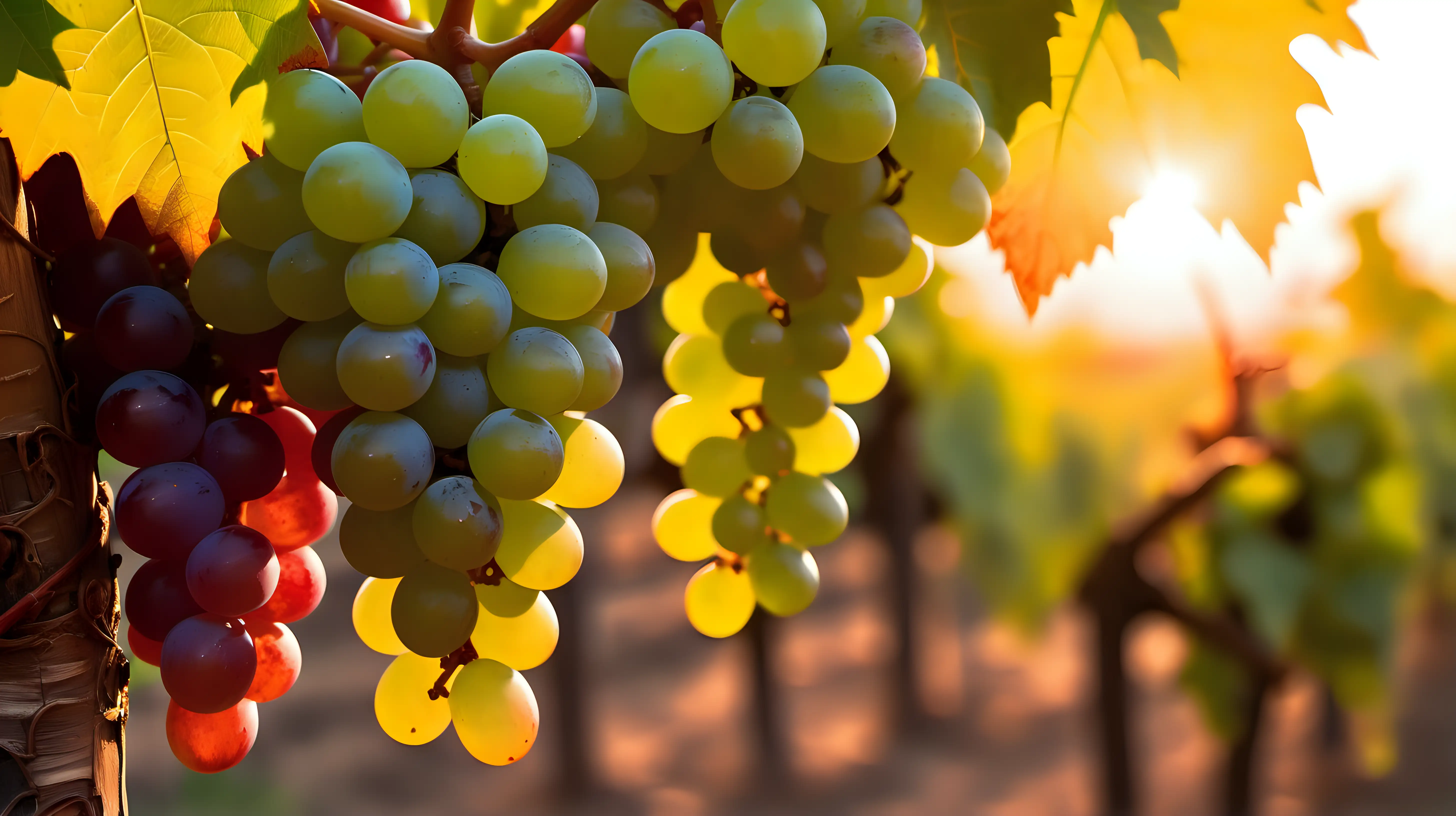 Sunset Glow on Ripe Grape Cluster in Orchard