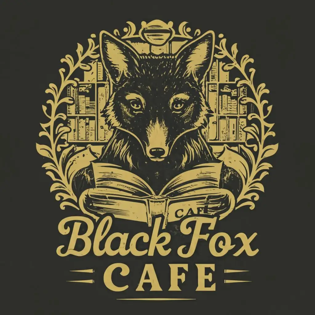 LOGO-Design-For-The-Black-Fox-Cafe-Sleek-Black-Fox-Illustration-with-Book-Symbolism-and-Elegant-Typography