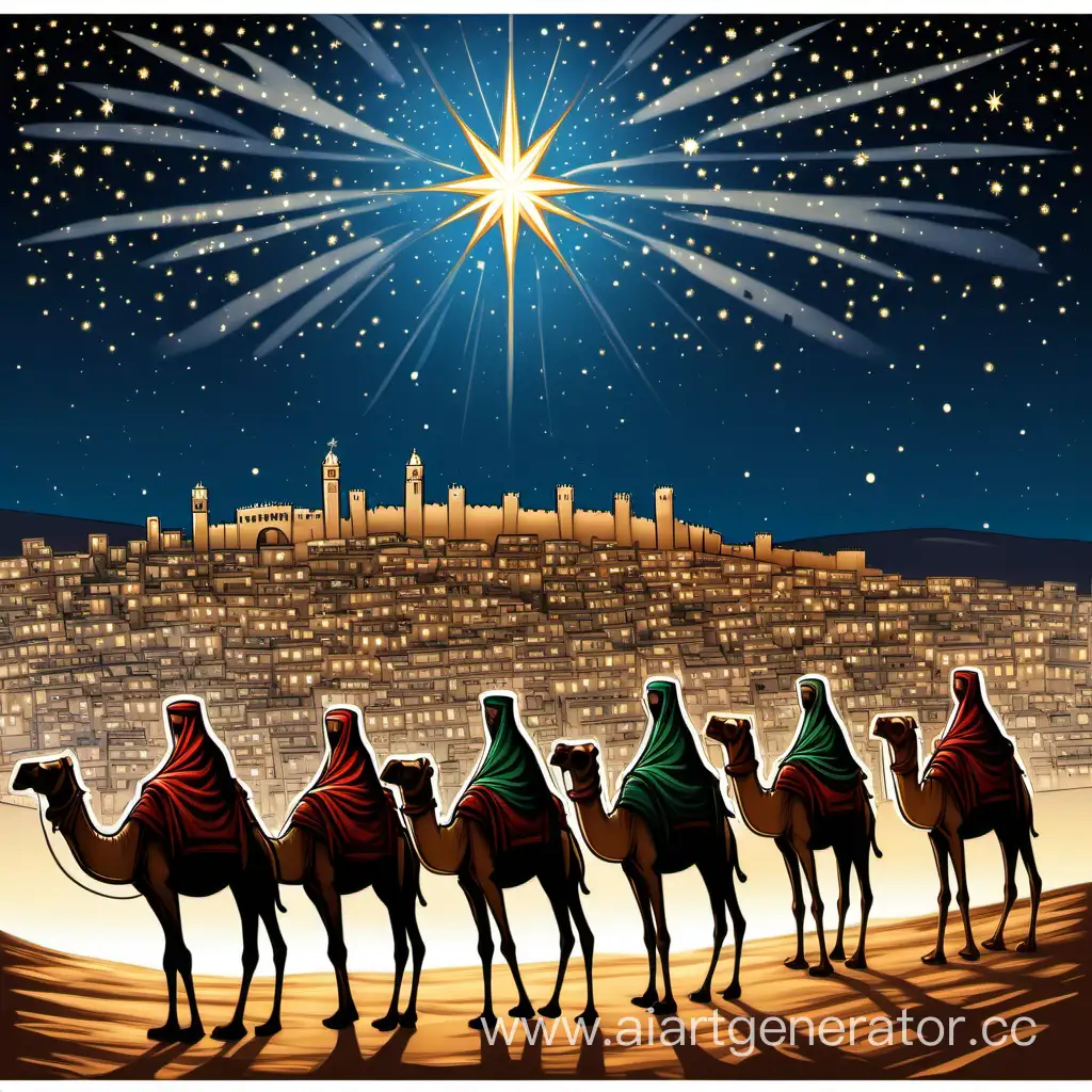 Bright-Star-Over-Ancient-Bethlehem-Caravan-of-Camels-and-Wise-Men-Journey