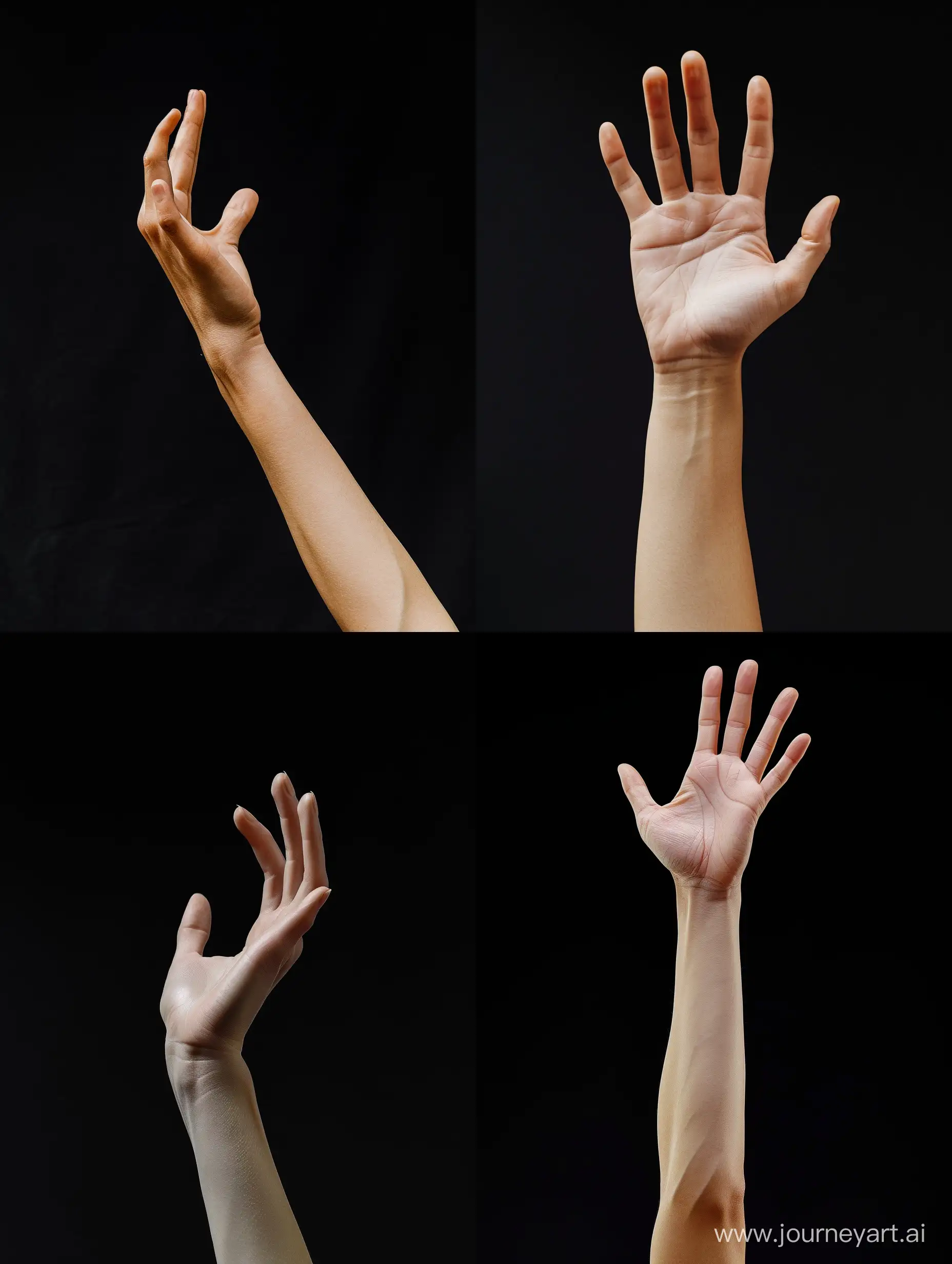 Realistic-Caucasian-Left-Hand-with-Elongated-Fingers-on-Black-Background