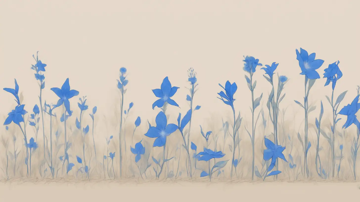 blue wildflowers, only growing in the lower third, beige background