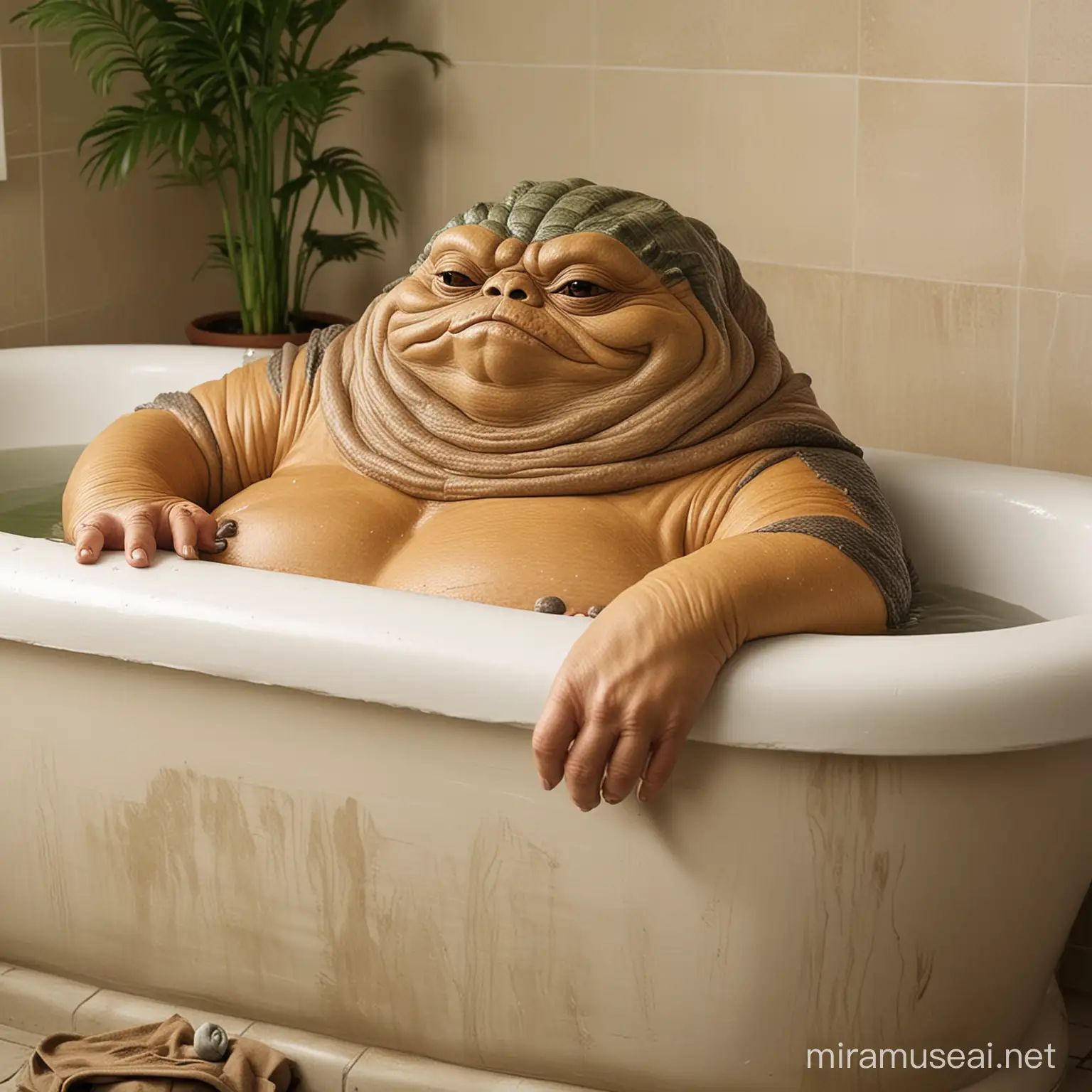 Jabba the Hutt Finds Relief Battling Back Pain in the Bathtub