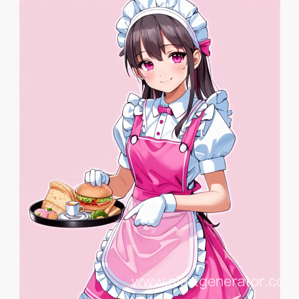 Pink cute maid with Food Tray
