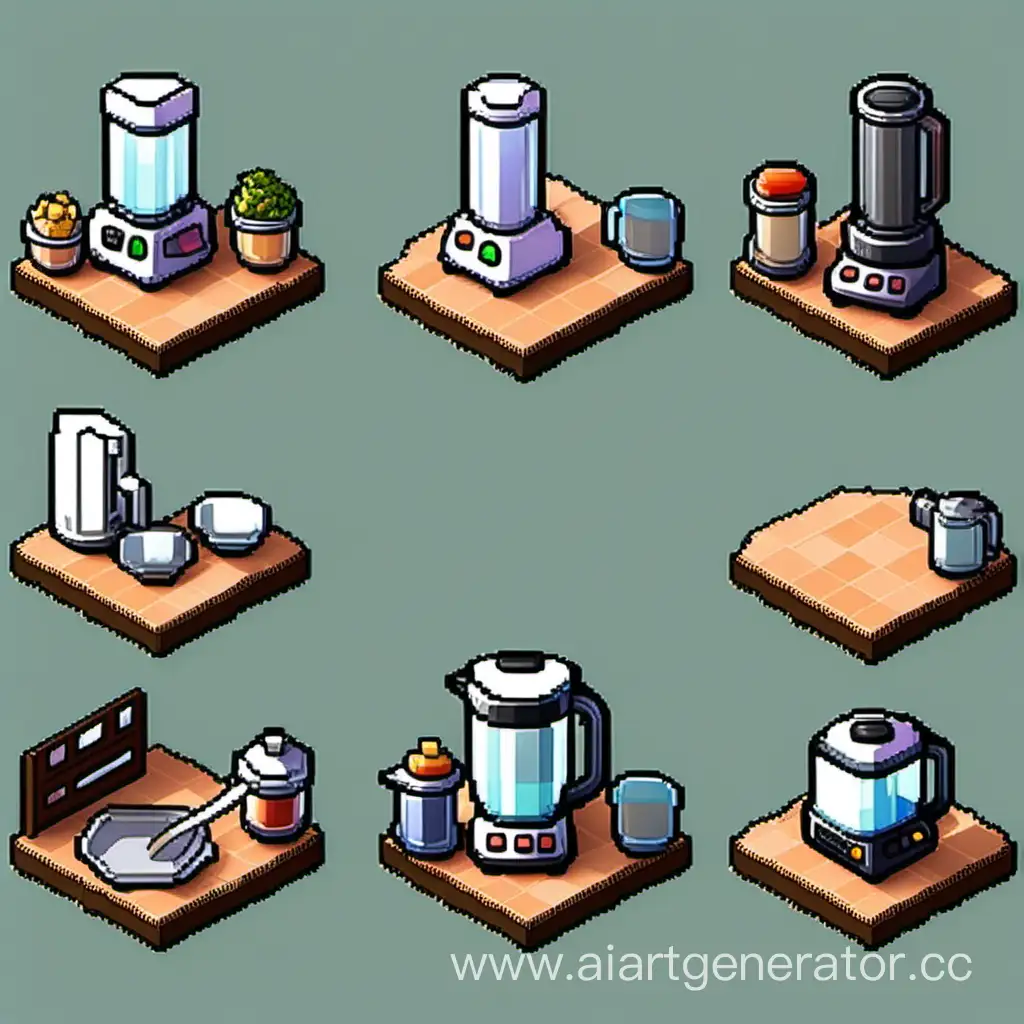 2D DEVICES (KITCHEN BLENDER) ON A WHITE BACKGROUND IN PIXEL ART PERSPECTIVE FOR tower defense GENRE GAMES
