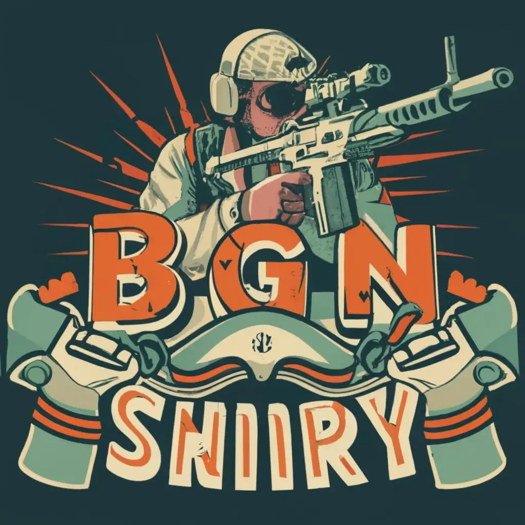 logo, Call of Duty PS5 controller gun sniper, with the text "BGN", typography