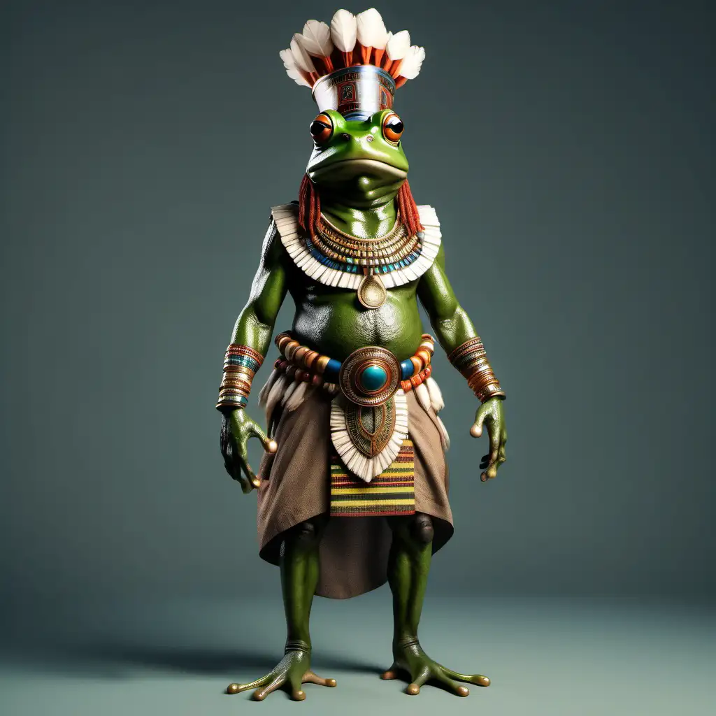 Realistic African Frog Chief in Ancient Attire