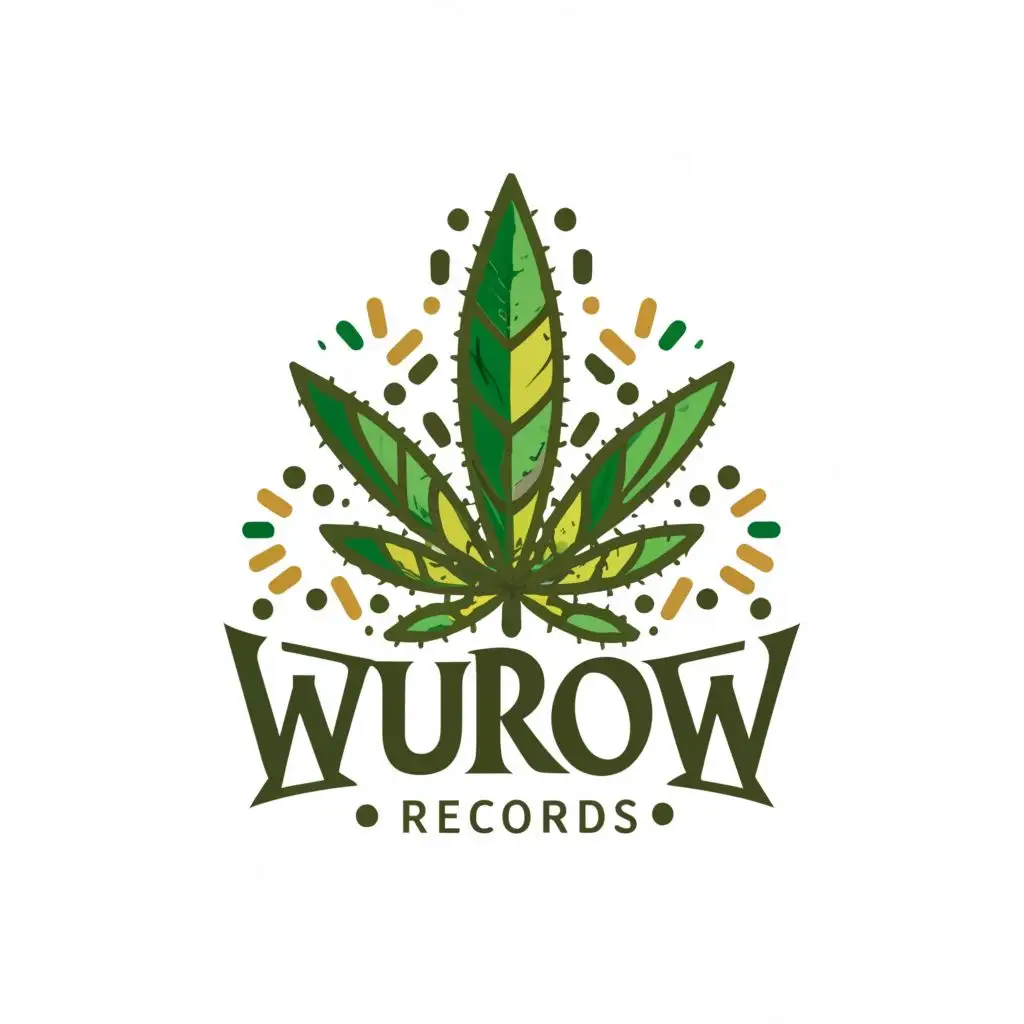 a logo design,with the text "WUROW Records", main symbol:weed,complex,clear background
