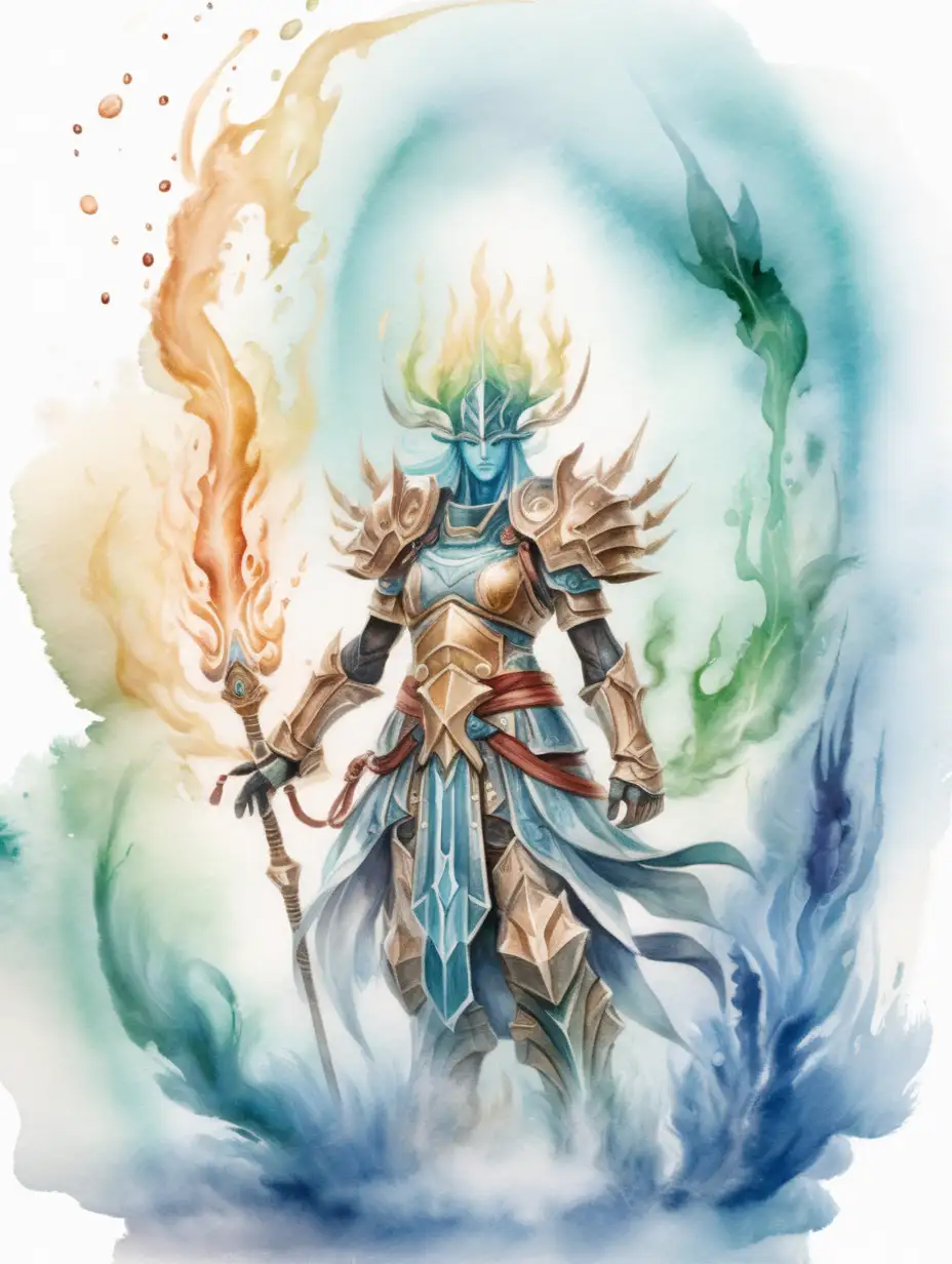 fantasy elemental Myrmidon made from air, light watercolor background, no background
