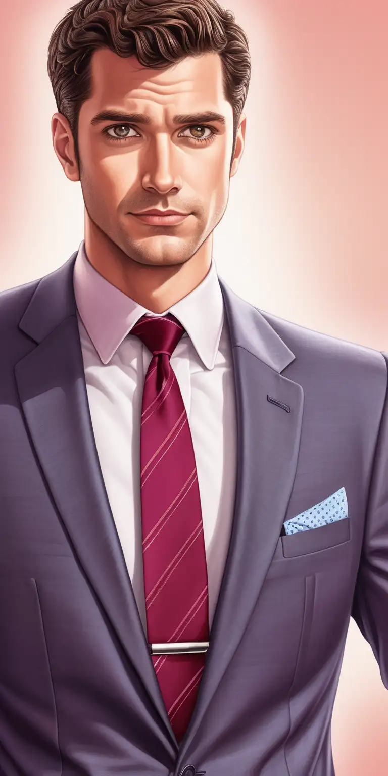 Charming RomCom Protagonist Designer Suit and Crimson Tie CloseUp