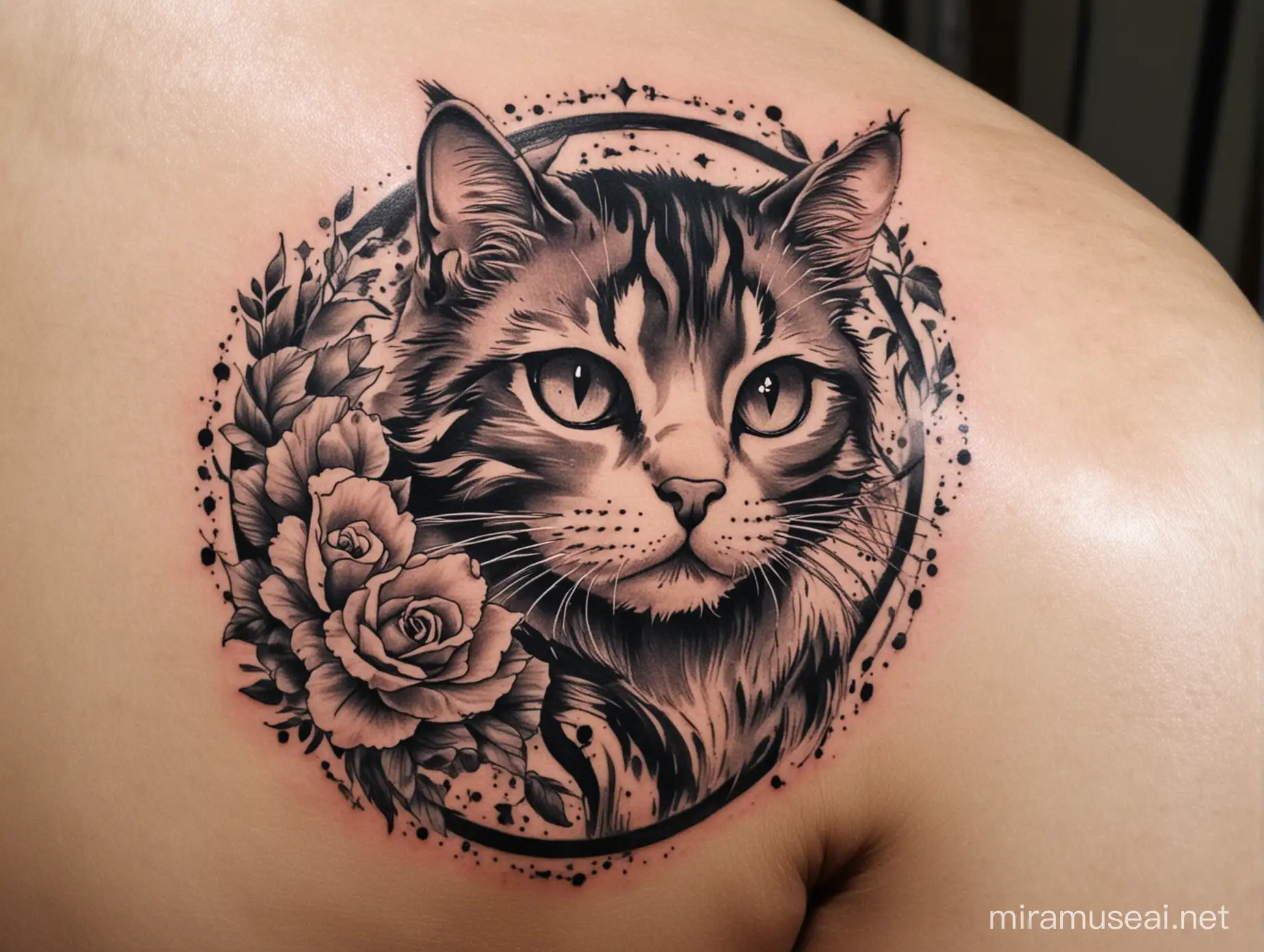 FelineInspired Tattoo Design Featuring Intricate Patterns and Playful Imagery