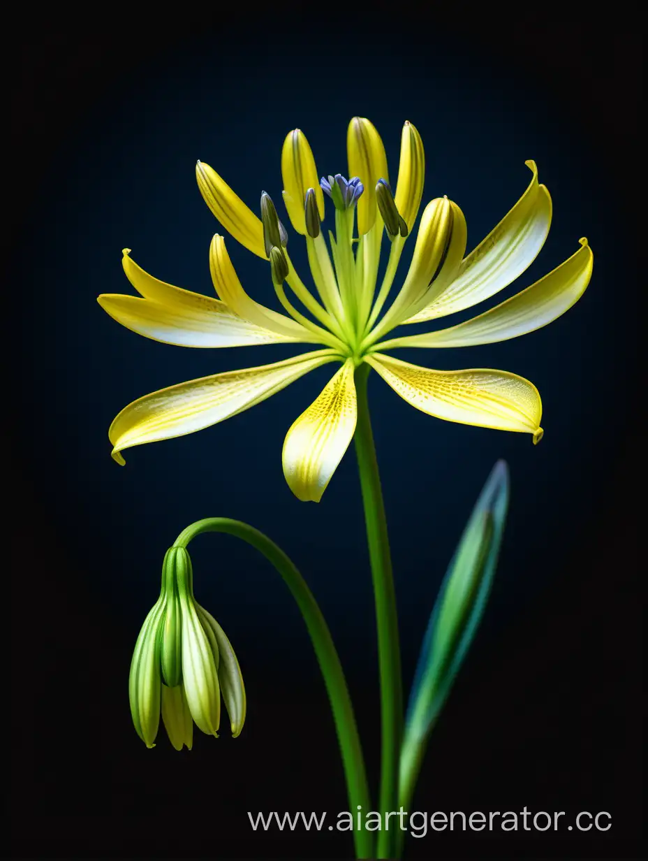 Agapanthus yellow flower 8k on dark gradient color background