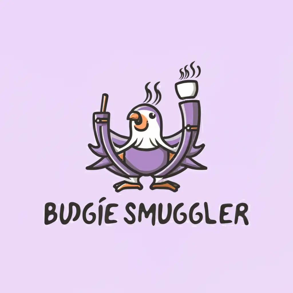 LOGO-Design-For-Budgie-Smuggler-Playful-Budgie-in-Oversized-Undies-with-Coffee