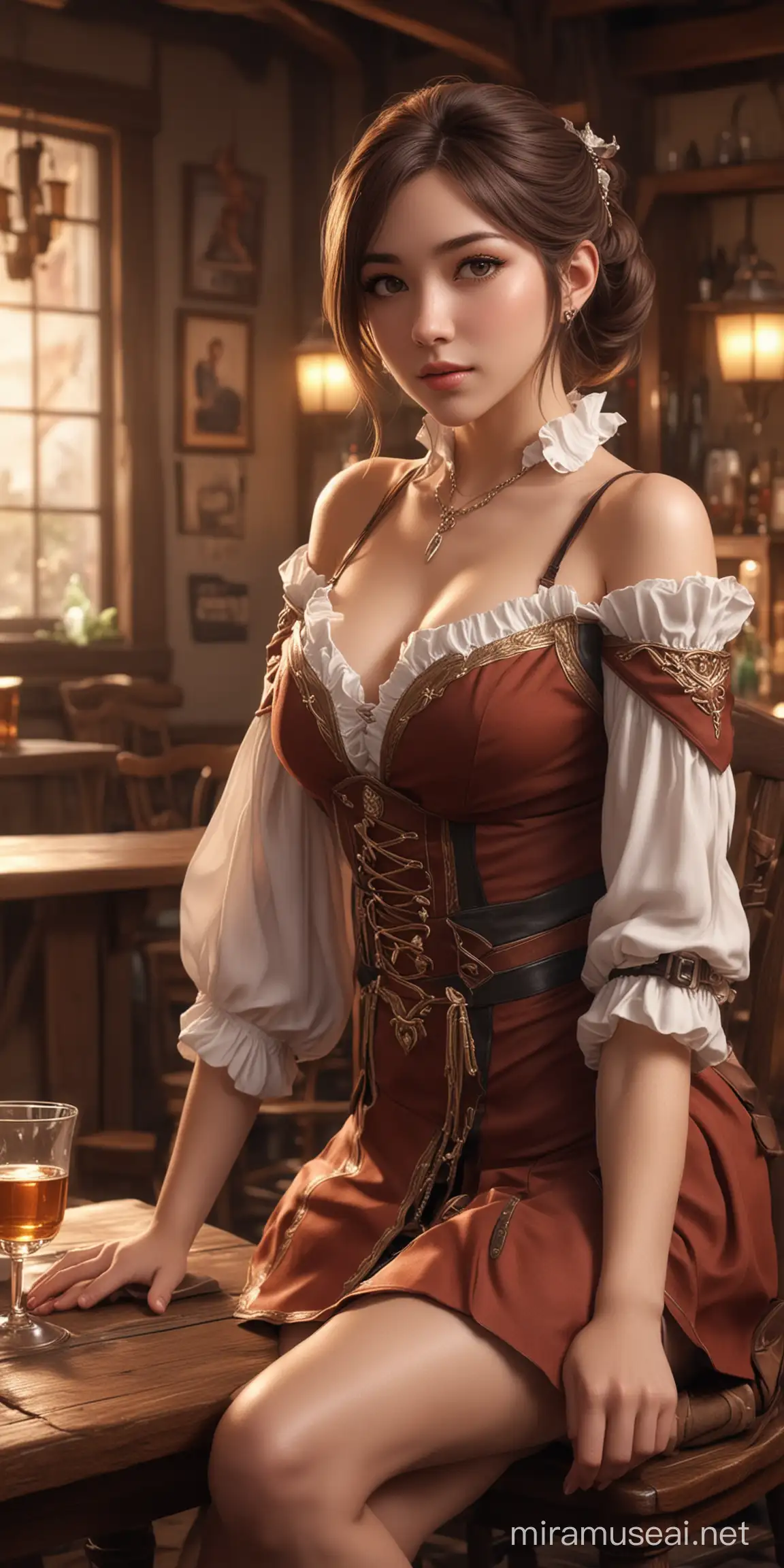 Fantasy Tavern Scene with Elegant Antelope Advisor Girl Cinematic Lighting Digital Art HD