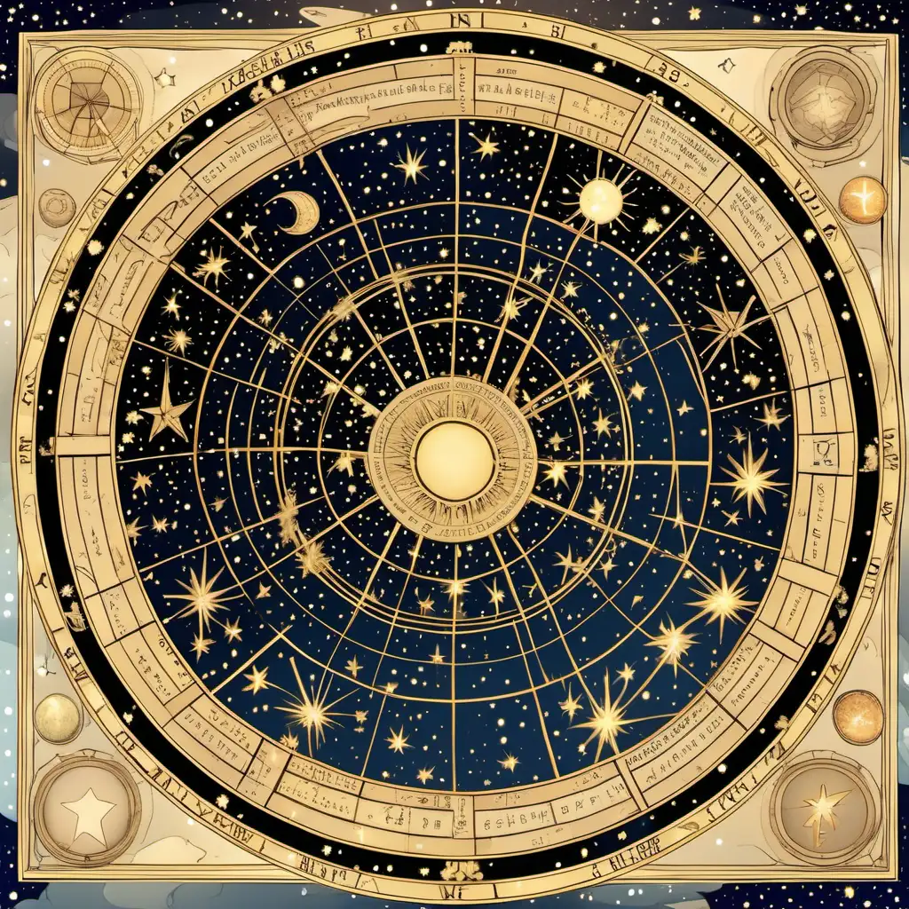 Celestial Astrological Wheel on a Starry Renaissance Night