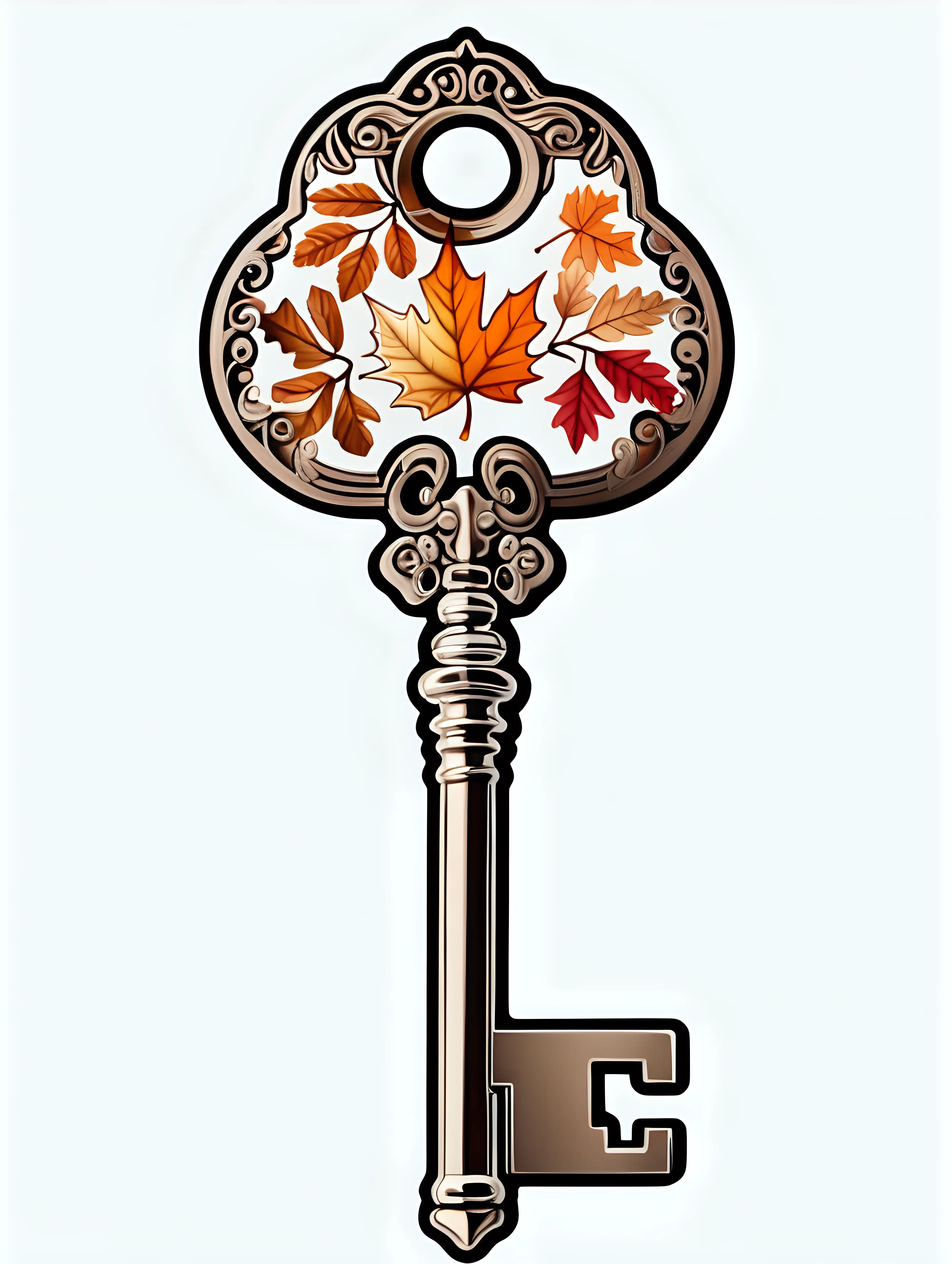white background, samolepka klíče, jedná se o podzimní klíč s ornamenty, výplň klíče podzim, klíč má obrysy samolepky 