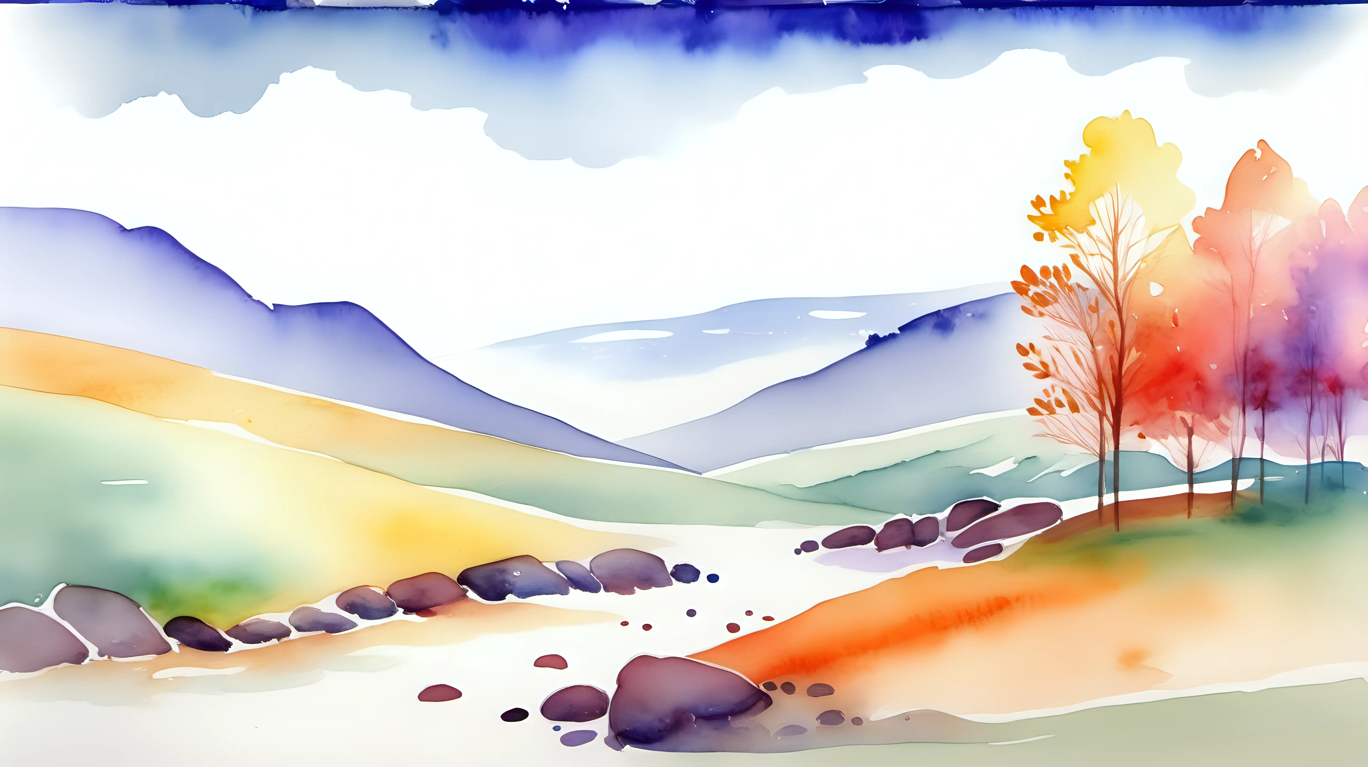 Vibrant Watercolor Landscape Painting A Whimsical Journey Through Nature