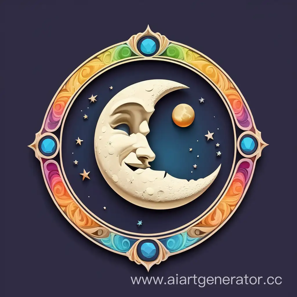 simple logo of colorful 3D vintage frame. mad of moon, made of moon.