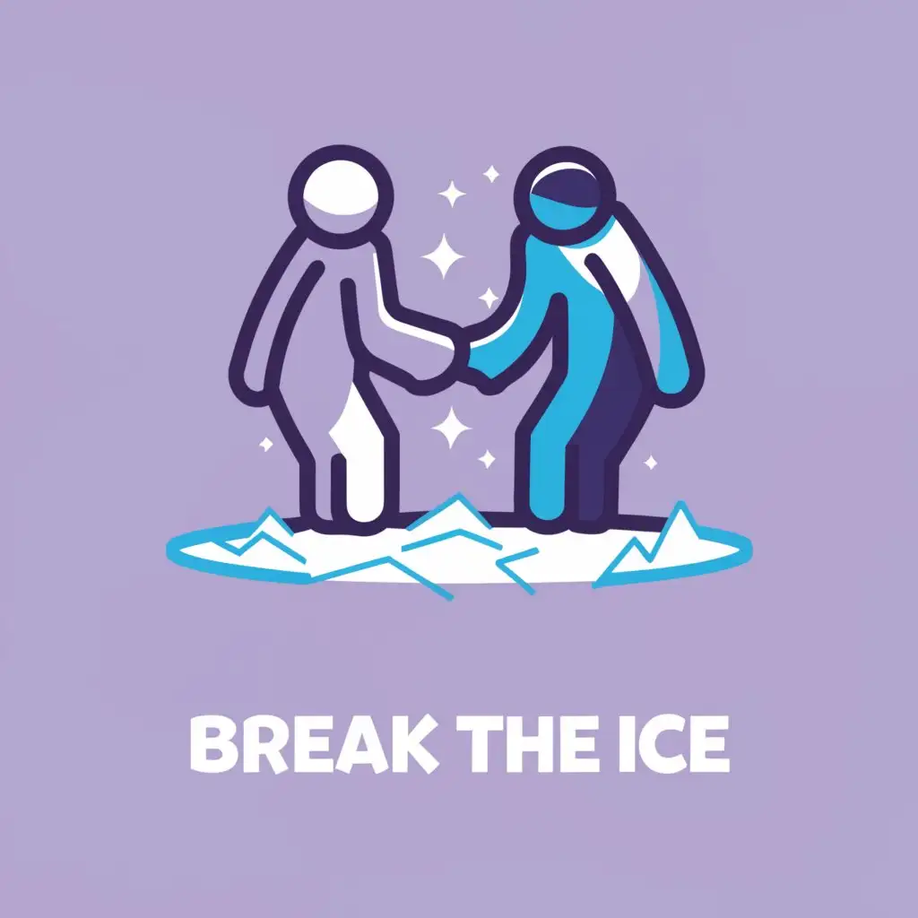 a logo design,with the text "break the ice", main symbol:two people separated by ice; one person helps by breaking the ice,Moderate,be used in Events industry,clear background